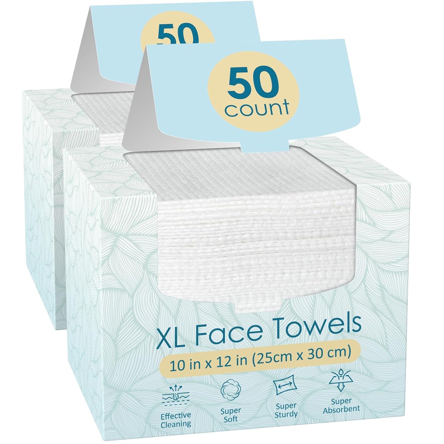Fygrip 2 Pack of 50 count XL Disposable Face Towels 10” x 12”, 100% Viscose Fibre, Soft & Skin Friendly Face Towelettes Disposable, Facial Tissue Wipes for Women Cleansing