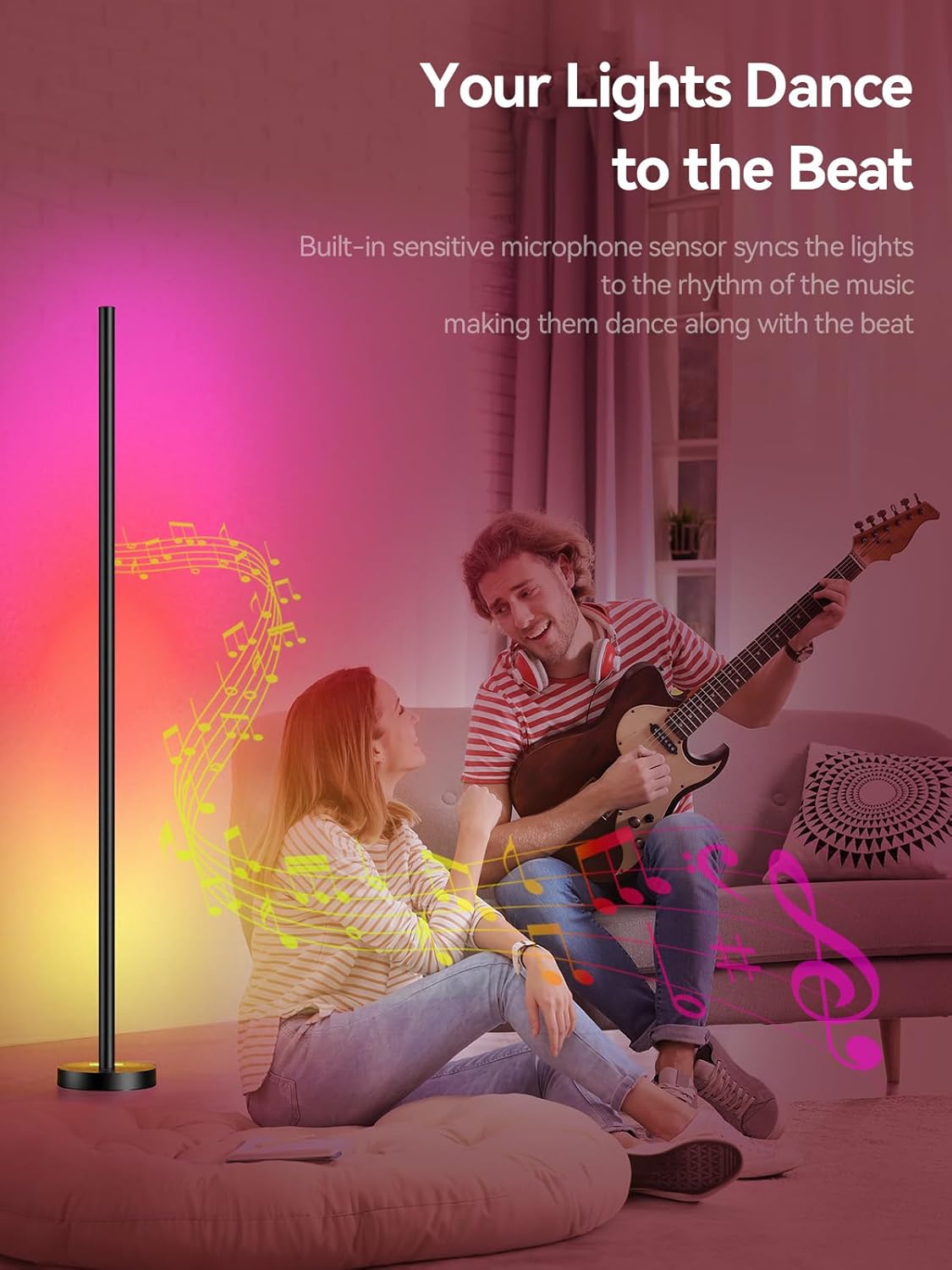 OIYN Smart RGBICW LED Corner Floor Lamp 2 Pack - 16 Million DIY Colors, 68+ Scenes, Music Sync, App & Remote Control, Color-Changing Ambient Lighting for Living Rooms, Bedrooms, and Gaming Rooms