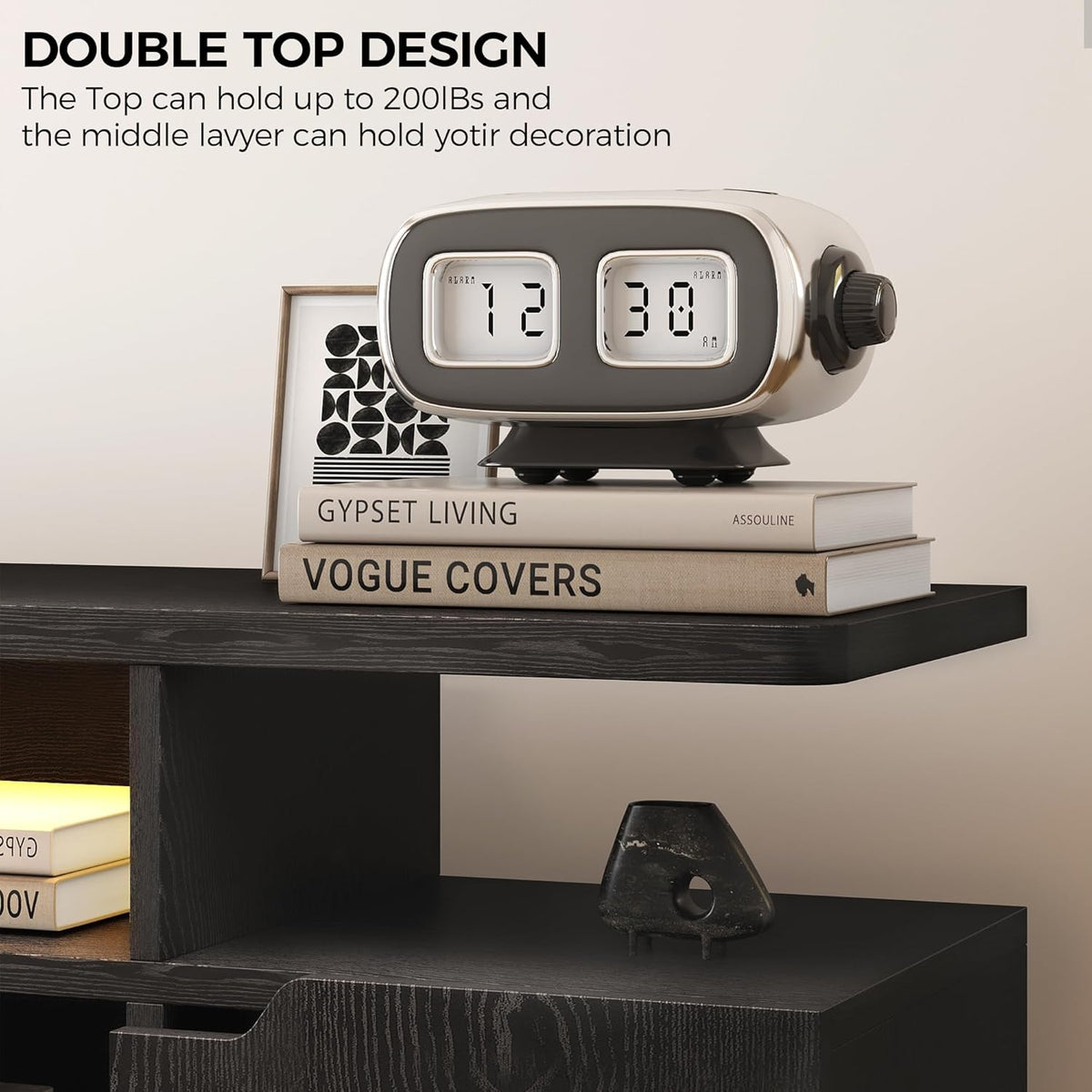 IRONCK TV Stand for TVs up to 85", LED Lights and Power Outlets, Black