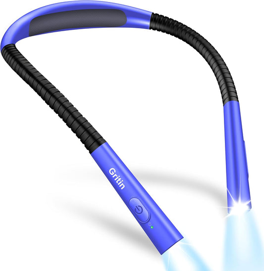 Gritin Book Light, Eye Caring 4-Color & 5-Brightness Neck Light Reading Light- Stepless Dimming,30-min Timer,80+ Hrs Runtime,Bendable Round Neck Design, Lightweight for Reading-Dark Blue