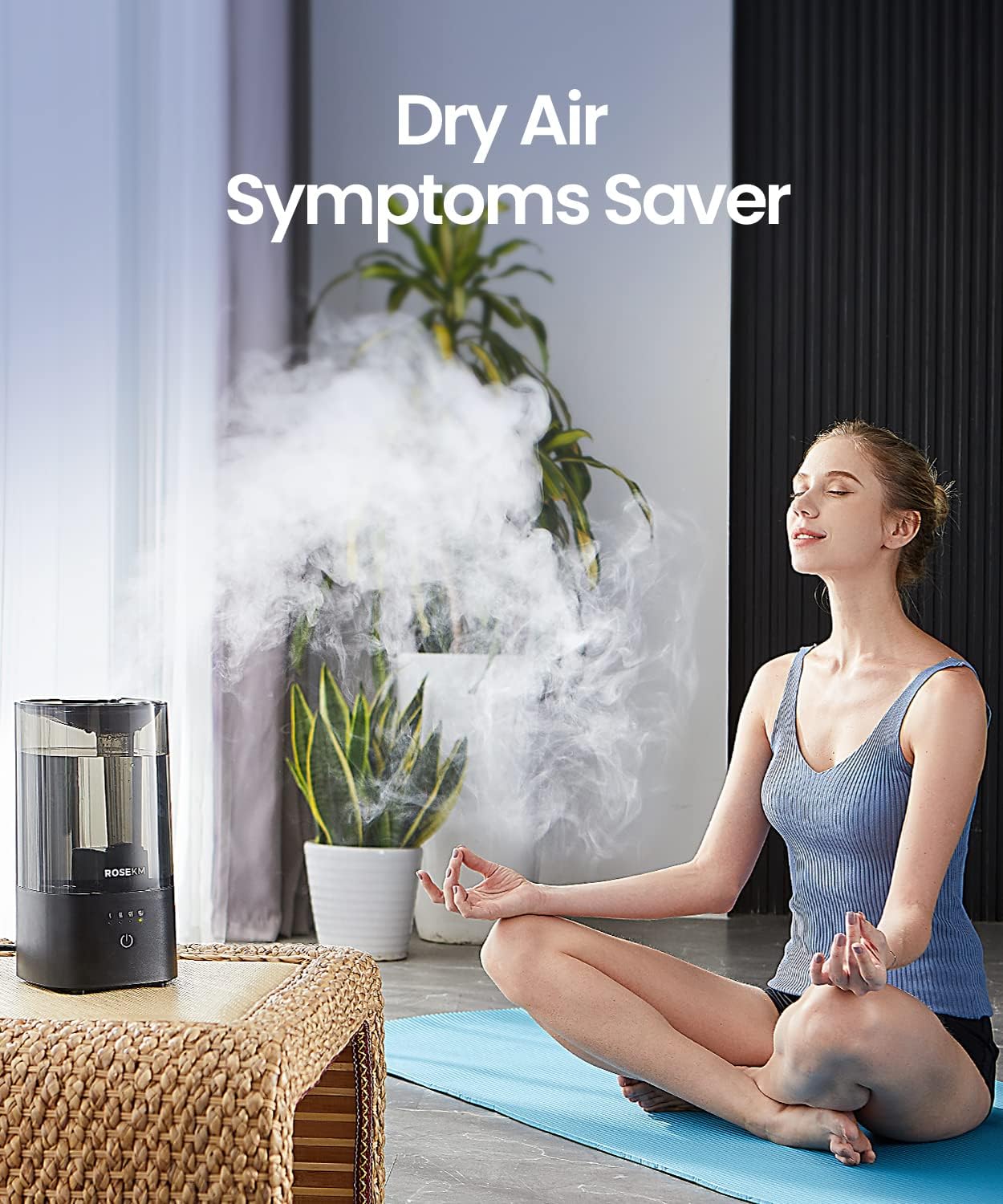 ROSEKM Humidifiers for Bedroom, 2.0L Cool Mist Humidifier for Home Plant and Baby Nursery, Quiet Ultrasonic Humidifier with 360° Nozzle, Auto Shut-Off, Filterless, Black