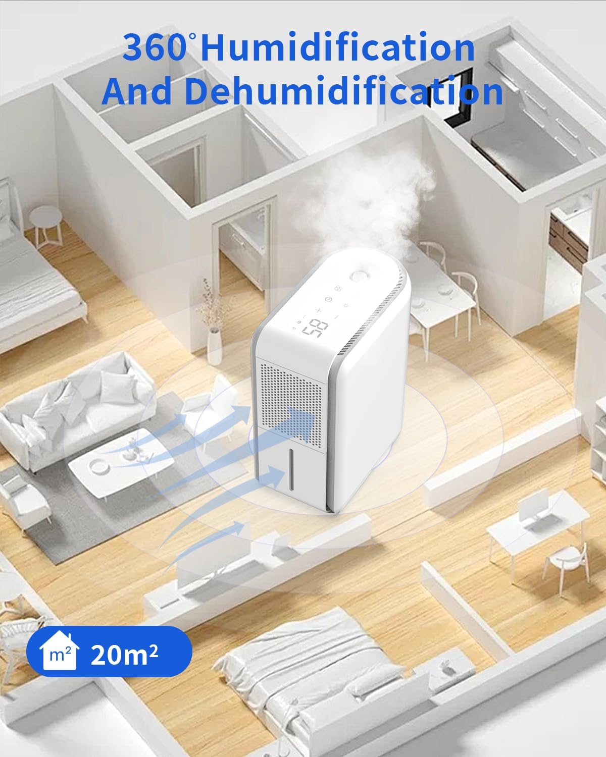 3 in 1 Dehumidifier, Humidifier & Aroma Diffuser with Air Combo One - 39Oz, Small Auto Purifier Humidity Control Quiet 27db Colorful Mist,for Bedroom/Study/Basemen/Bathroom/Home(350 sq.ft)