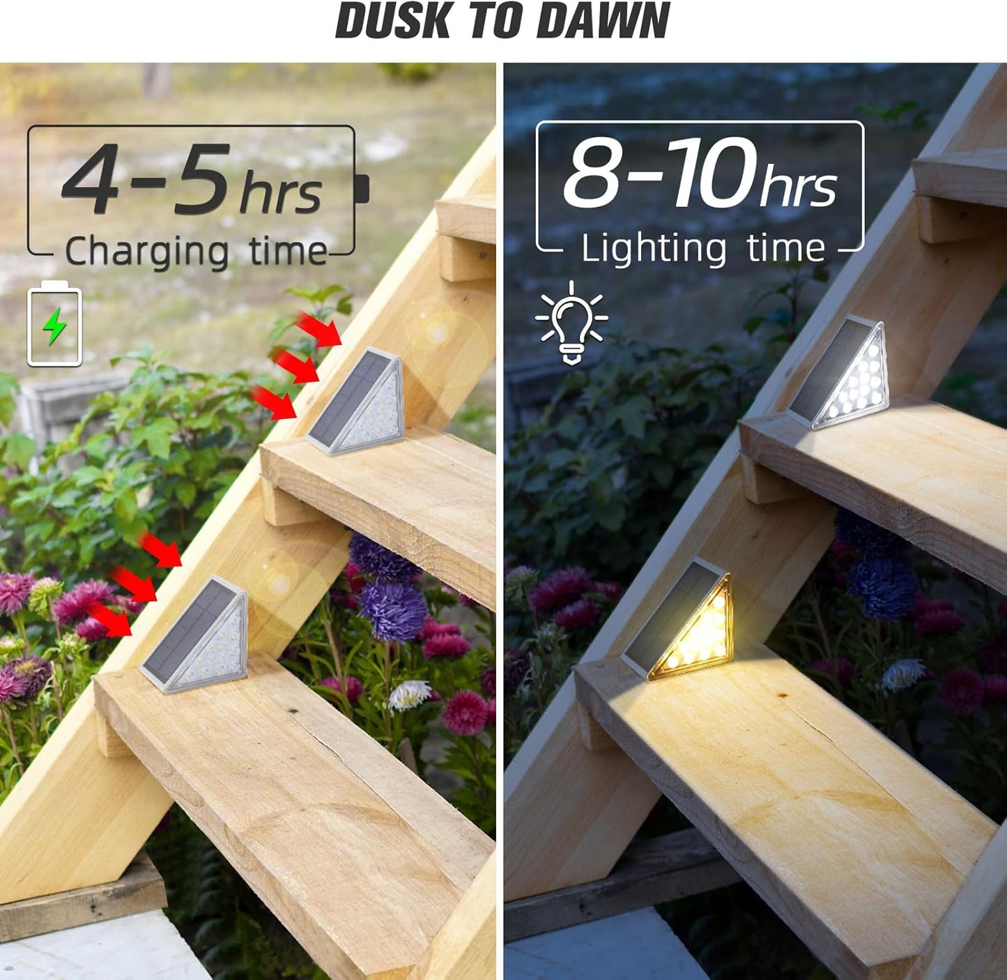 NIORSUN Solar Step Lights 6 Pack - Outdoor Stair Lights with 3000K Warm White & 6000K Cool Daylight, IP67 Waterproof, Auto On/Off, Super Bright for Deck, Patio, Steps