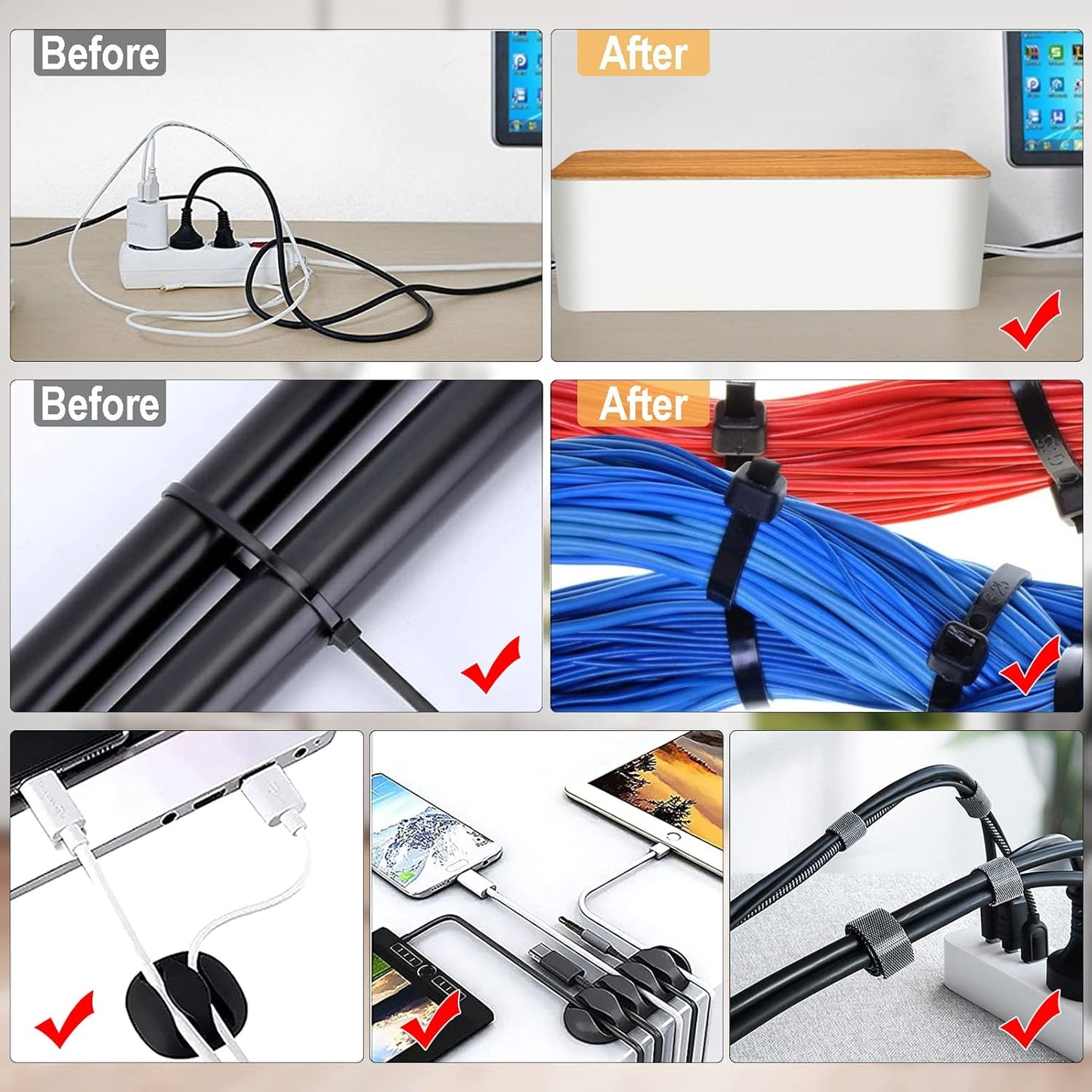 128PCS Cable Management Box 3Pack Cable Management Kit for Power Strip to Hide Wires,Cord Hider Boxes,Cord Box Safe ABS Material Wire Organizer of Cable Clips Sleeve for Home & Office, White