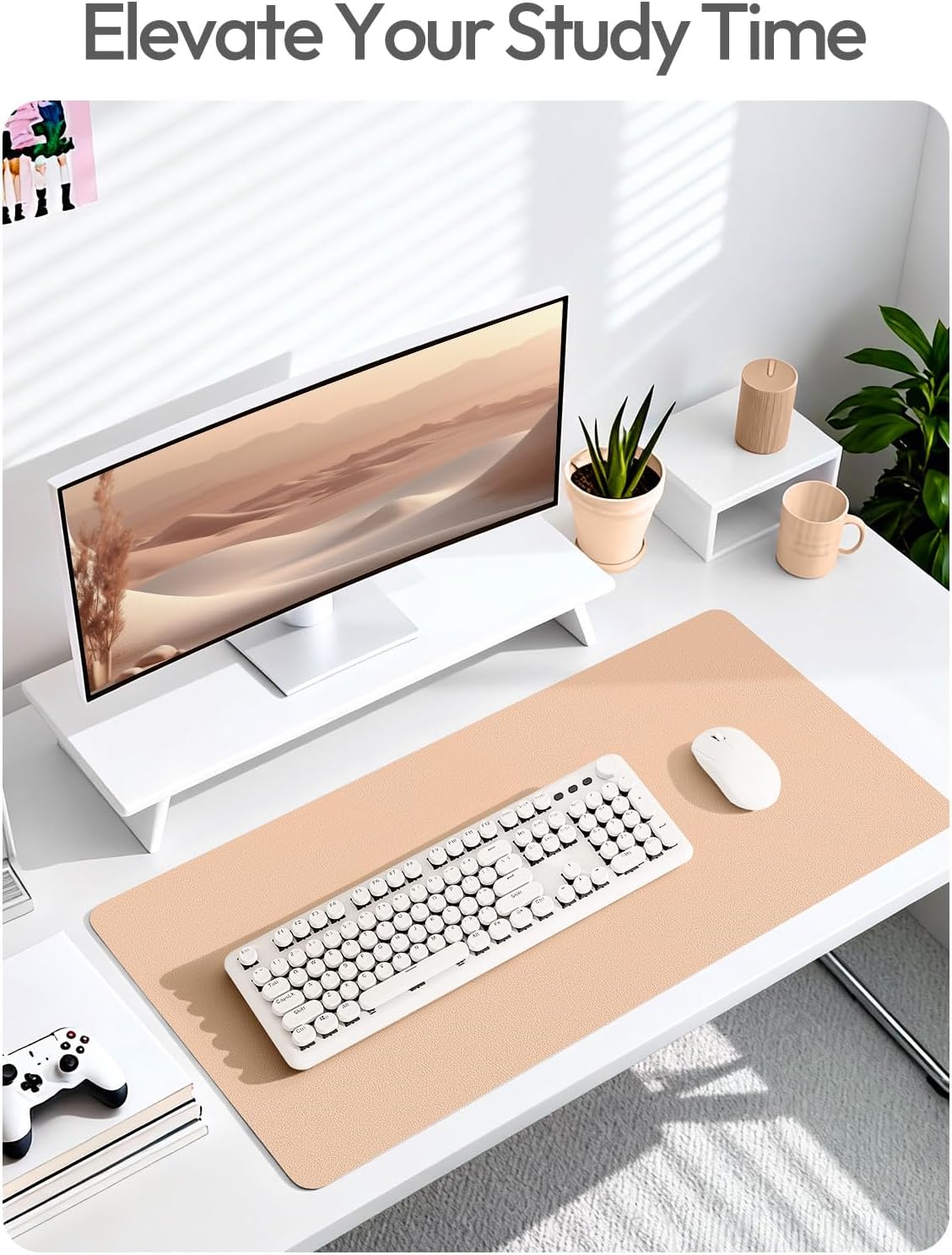 YSAGi Leather Desk Protector, Office Mat, Large Mouse Mat, Non-Slip PU Leather Blotter, Laptop Desk Mat, Waterproof Writing Pad for Office and Home (Latte, 47.2" x 23.21")
