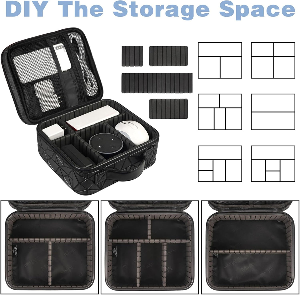 MATEIN Cable Organizer Bag, Waterproof Travel Electronic Storage, Shockproof Portable Double Layer Tech Bags Carrying Case for Cord, Earbuds, Charger, SD Card, DJ Gifts, Black