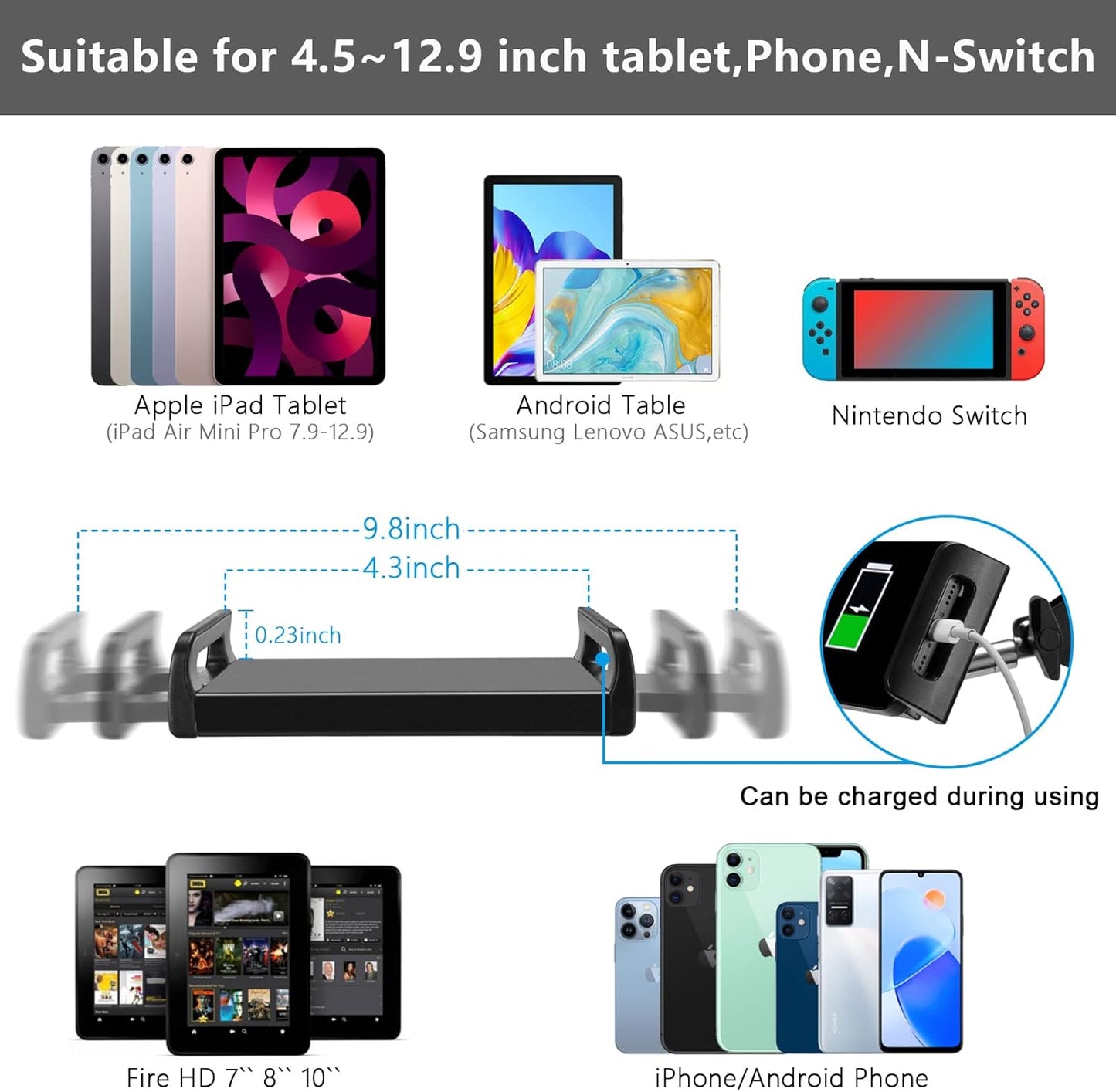 SAMHOUSING Tablet Floor Stand, Adjustable Universal 360-degree Rotatable Metal Tablet Holder, Phone Stand for iPad/iPhoneX/iPad Pro or Other 4.7~12.9 Inch-Screen Devices (Black)