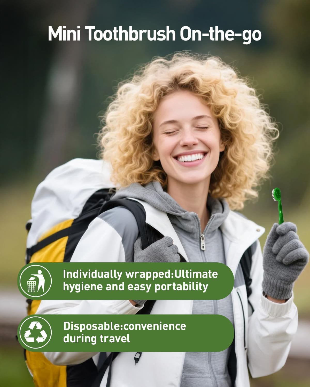 Disposable Mini Travel Toothbrush Bulk with Toothpaste 5in1 60Ct Portable Toothbrushes Set Floss Pick Tongue Scraper Cruise and Travel Essentials (Green)