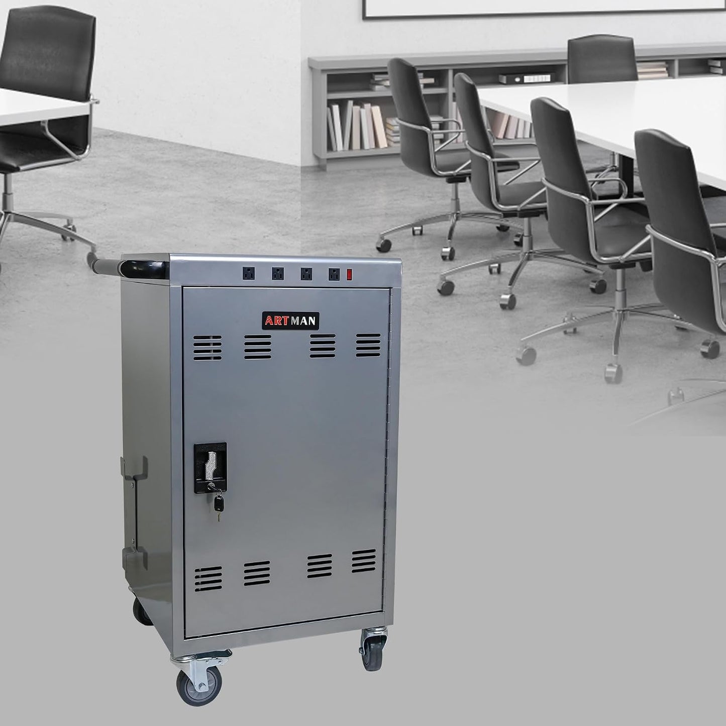 35-Bay Mobile Charging Cart with 31+4 Ports, Silver | Laptop Storage, 31+4 Charging Ports, Cord Management, Access Lock, for iPads/Chromebooks, for School/Business