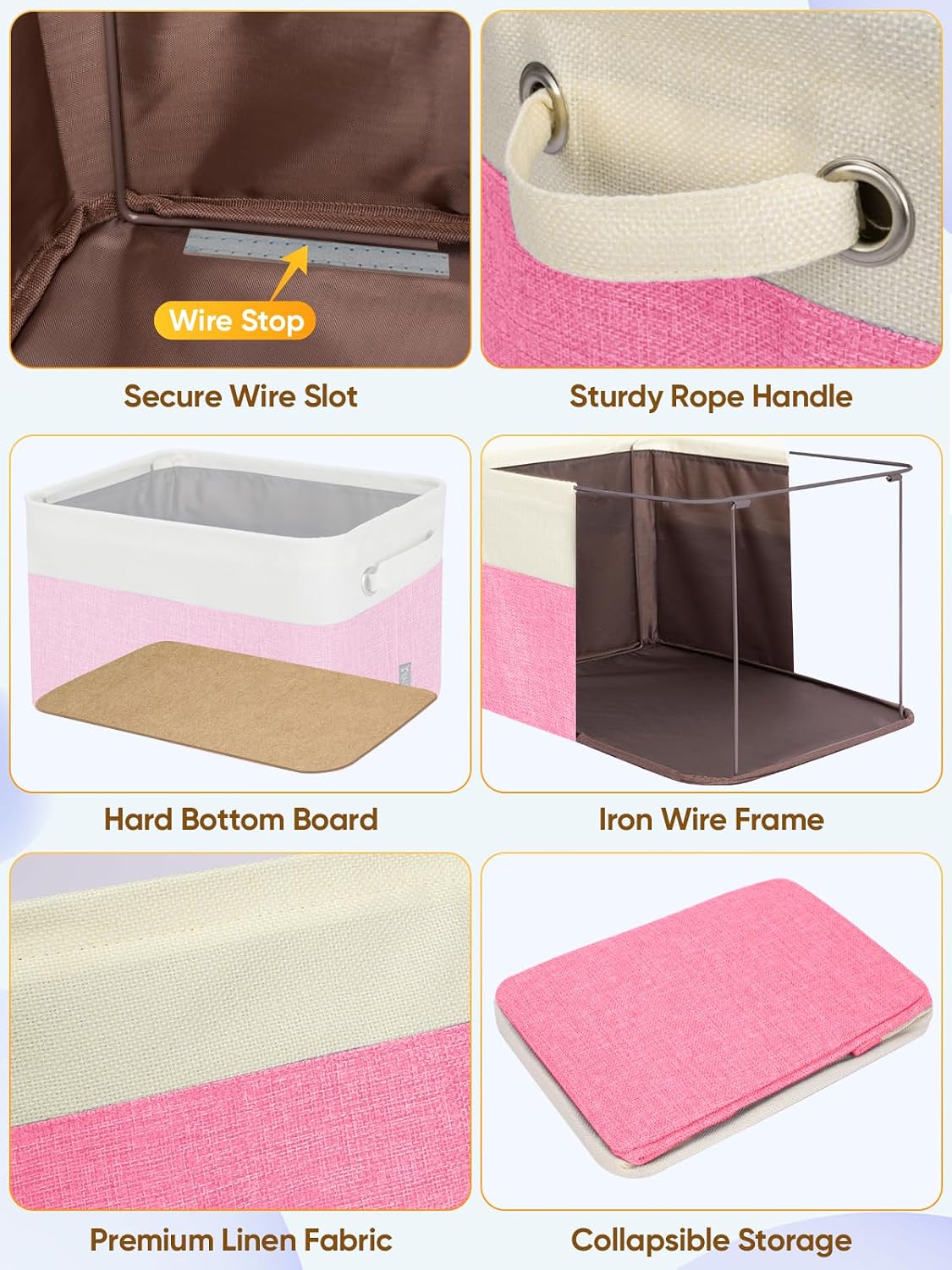 BALEINE 2 Pack Fabric Closet Storage Bins for Shelves, Linen Closet Organizers and Storage, Decorative Baskets for Organizing, Shelf, Clothes, Home, Office (Pink, 17''x13''x10.5'')
