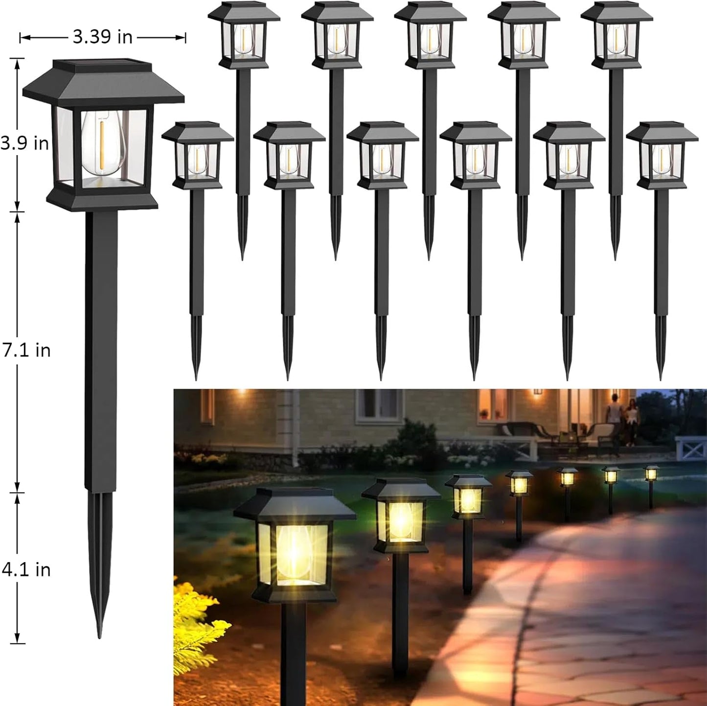 Greluna Solar Lights Outdoor,12 Pack 3000K Waterproof Auto On/Off Solar Pathway Lights for Your Garden, Landscape, Path, Yard, Patio, Driveway,Walkway Decor