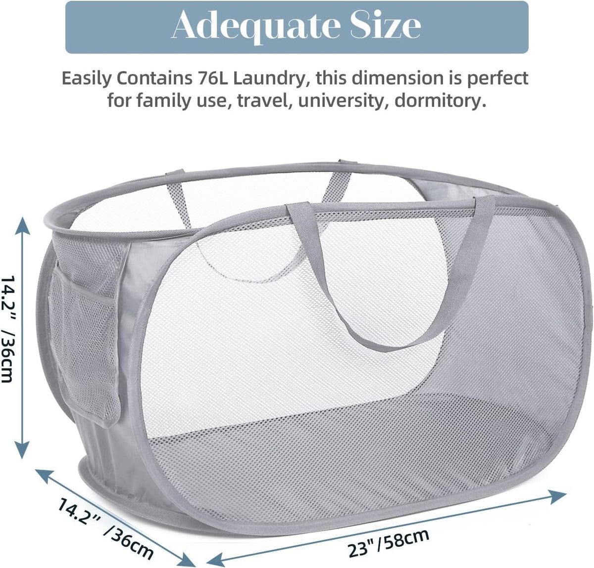 4 Pack Foldable Laundry Basket Hamper, Collapsible Laundry Baskets with Pocket, Mesh Pop Up Laundry Hamper, Clothes Hamper with Reinforced Handles for Laundry, Bathroom, Kids Room, Dorm or Travel