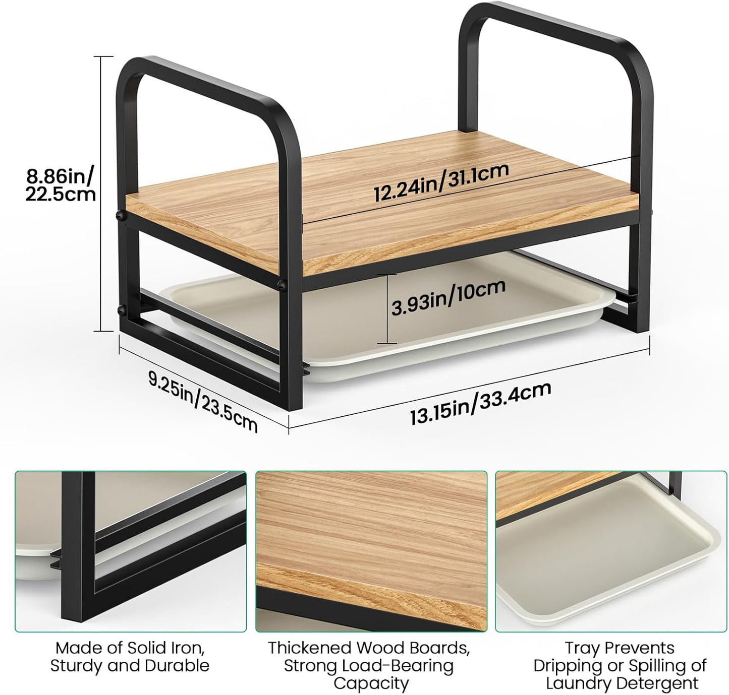 Laundry Detergent Holder Stand, Liquid Detergent Dispenser Shelf Organizer with Cleanable Drip Tray, Liquid Holder Stand Catcher for Laundry Room Organization and Storage (Flat-Black)