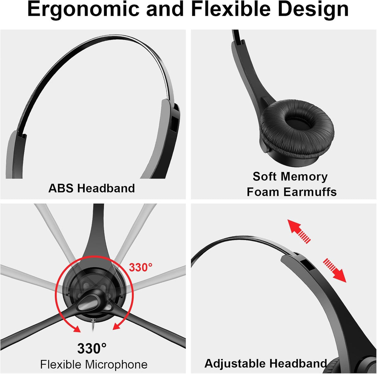 Voistek USB Headset with Noise Cancelling Mic,Wired Headphones for pc