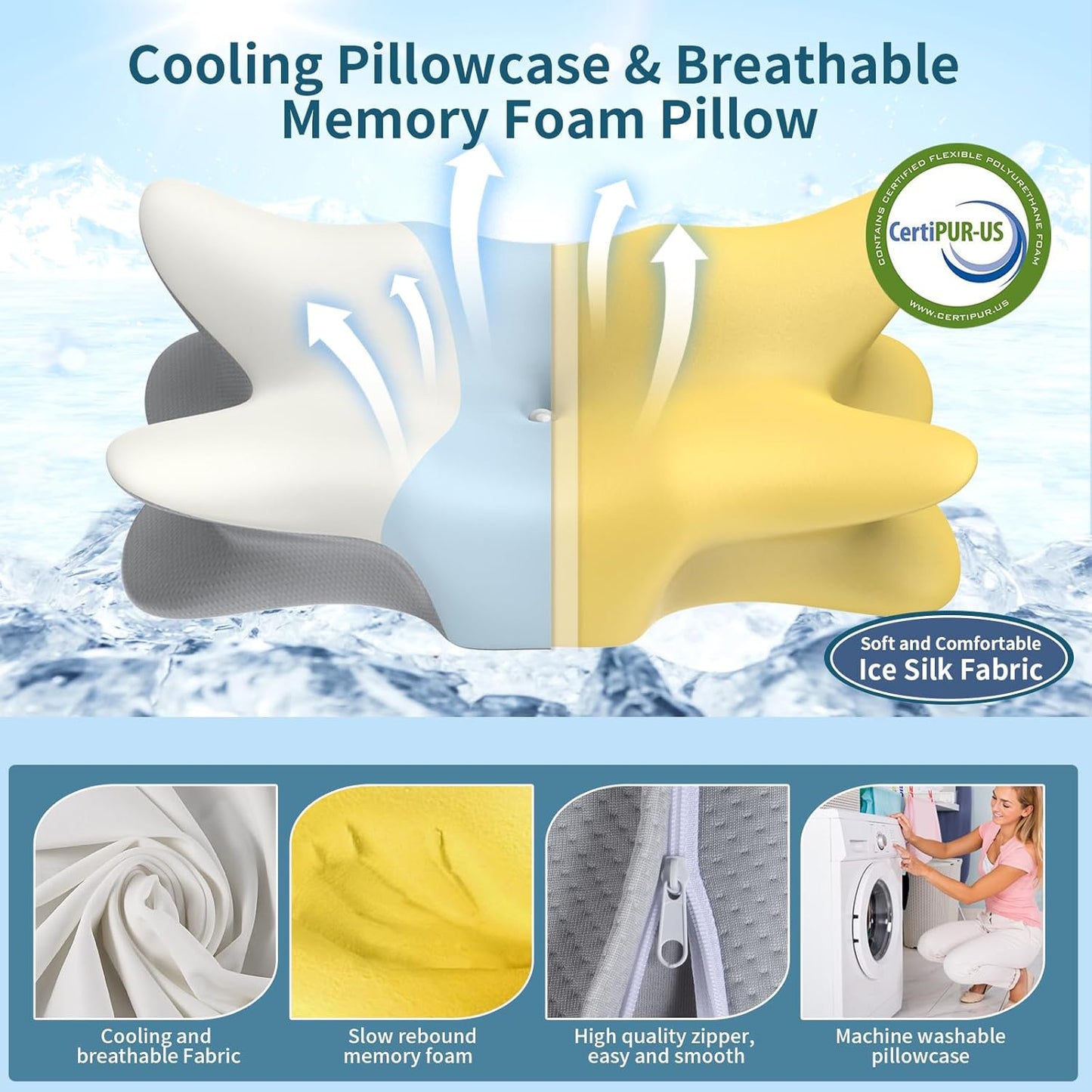Cervical Pillow for Neck and Shoulder Pain Relief - Ergonomic Neck Pillow for Sleeping, Contour Memory Foam Pillows Side Sleeper Pillow, Bed Pillow for Side Back Stomach Sleepers(White & Blue)