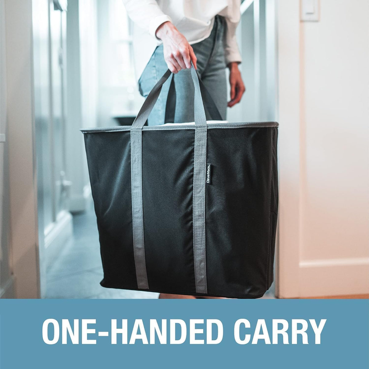 CleverMade Collapsible Laundry Caddy, 64L Pop-Up Hamper, 2 Pack, Black Gray | Move 2 Full Loads Without Spills | Reinforced Rim and Base Stay Upright, While Soft Handles Ease Trips to the Washer