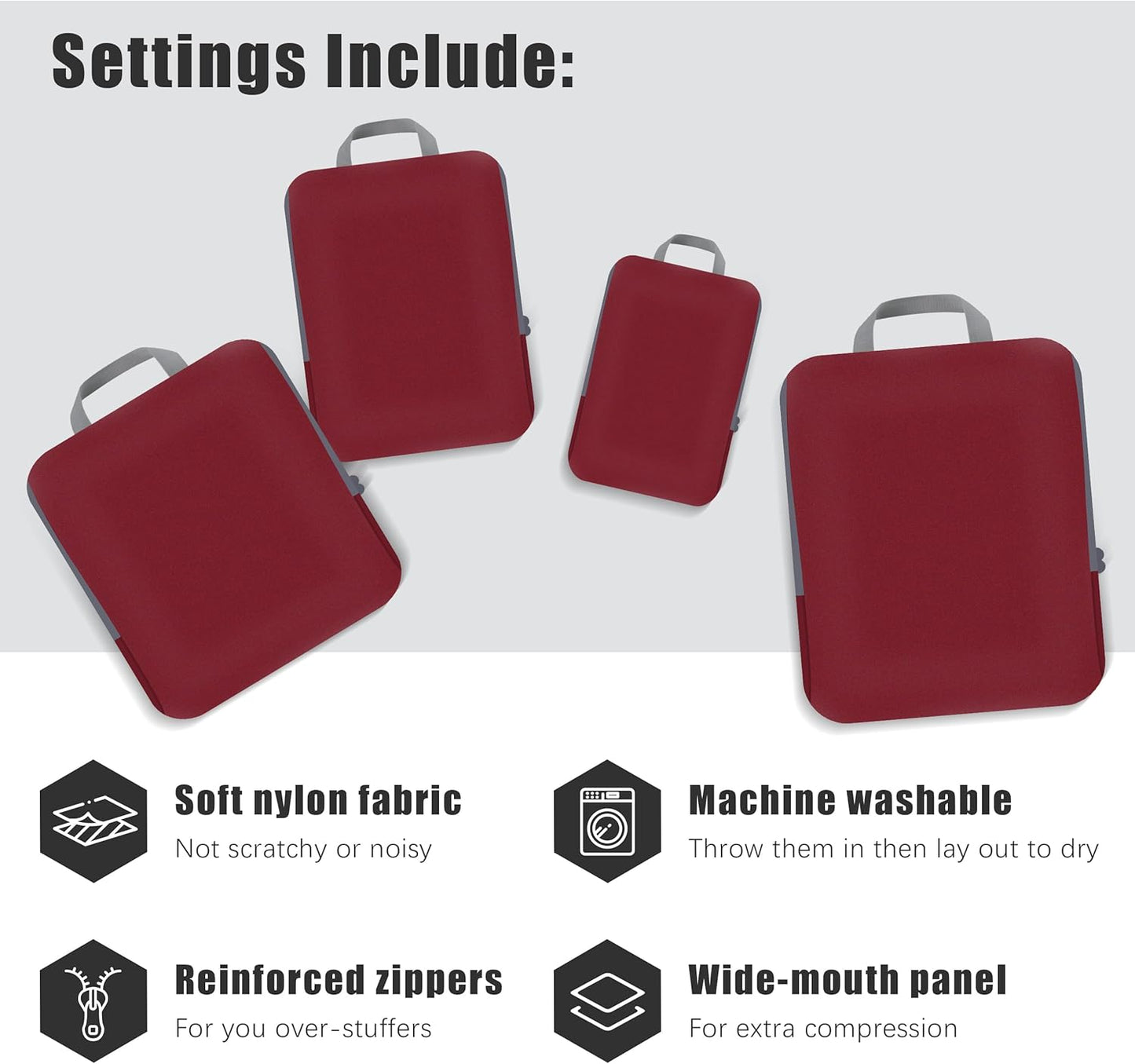 PANDA JOYS 4 Set Compression Packing Cubes Travel - Travel Accessories Expandable Packing Organizers for Carry On - Essentials Luggage Bags - Burgundy