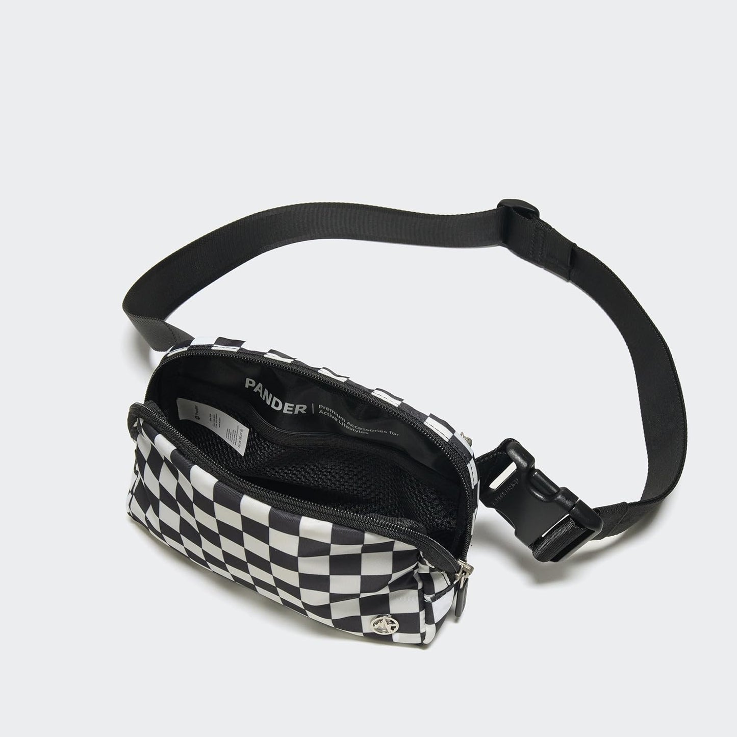 Pander Two Way Zipper Fanny Pack Nylon Everywhere Belt Bag for Women, Water Repellent Waist Packs, Crossbody Bags with Adjustable Strap (Checkered Black)