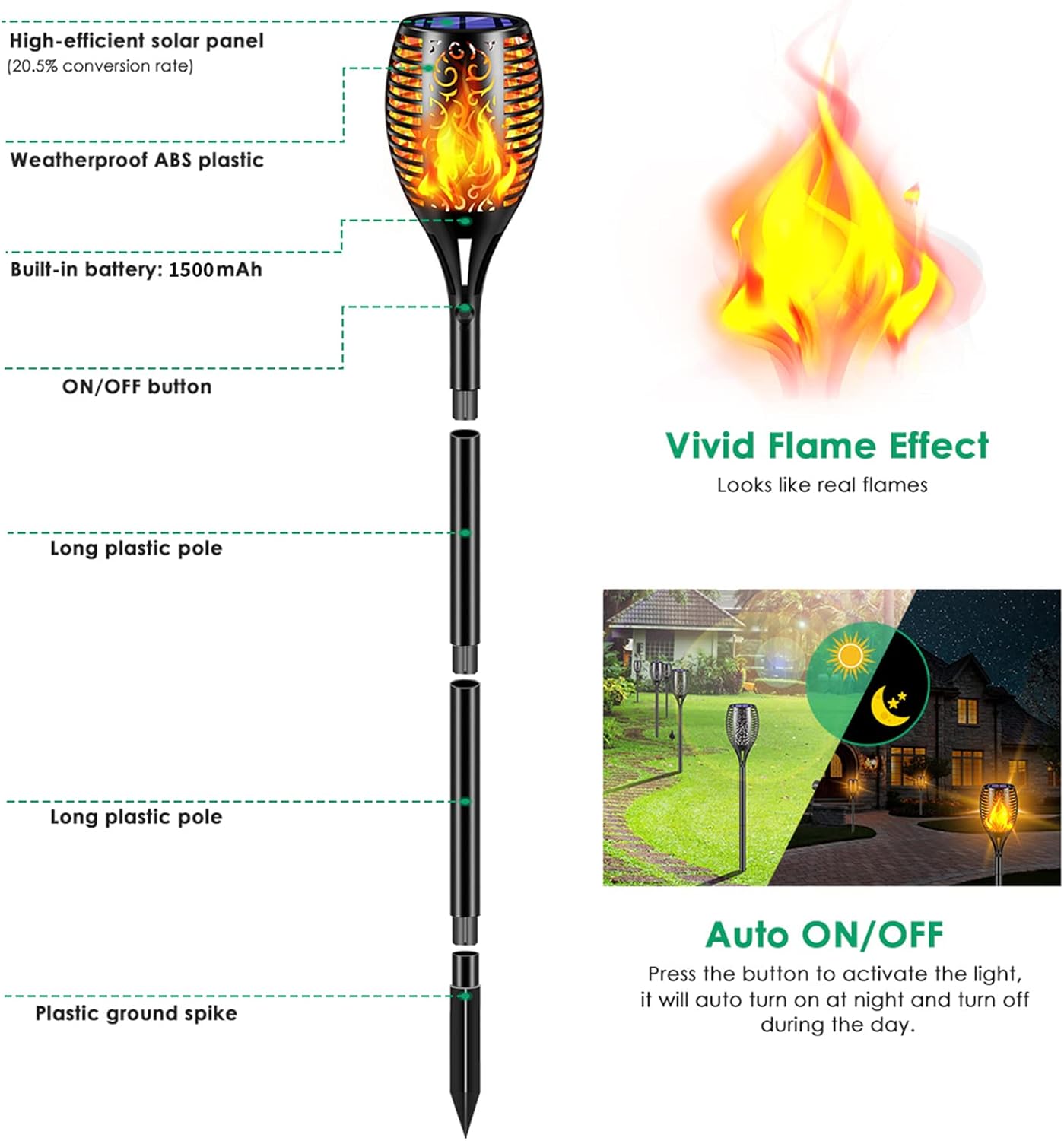 TomCare Solar Lights Outdoor 99 LED Higher & Larger Flickering Flame Solar Torch Lights 43" Waterproof Outdoor Lighting Solar Powered Pathway Walkway Lights for Outside Garden Patio Yard, 4Pack