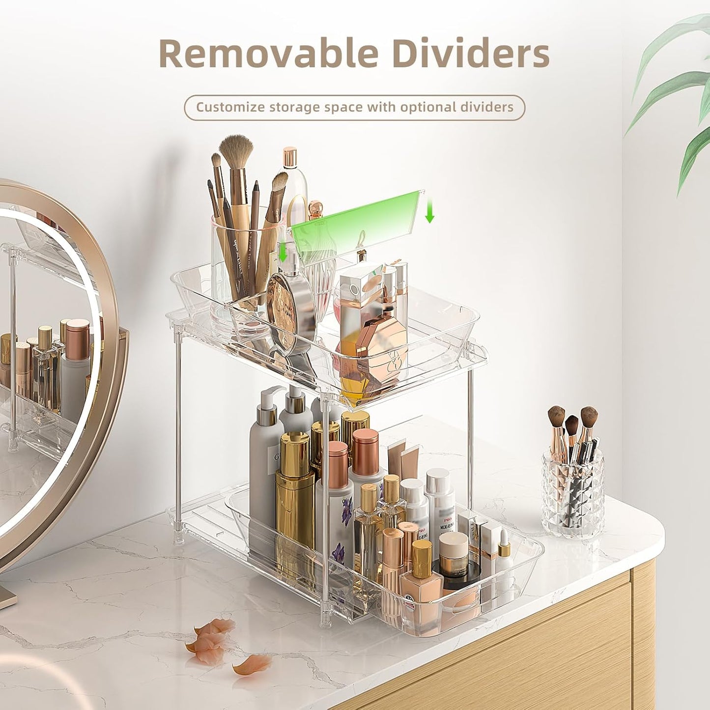 Sevenblue Under Sink Organizer, Bathroom Organizers and Storage, 2 Tier Multi-Use Pull Out Cabinet Organizer with Hang Hooks and Cups (transparent, 4 Pack)