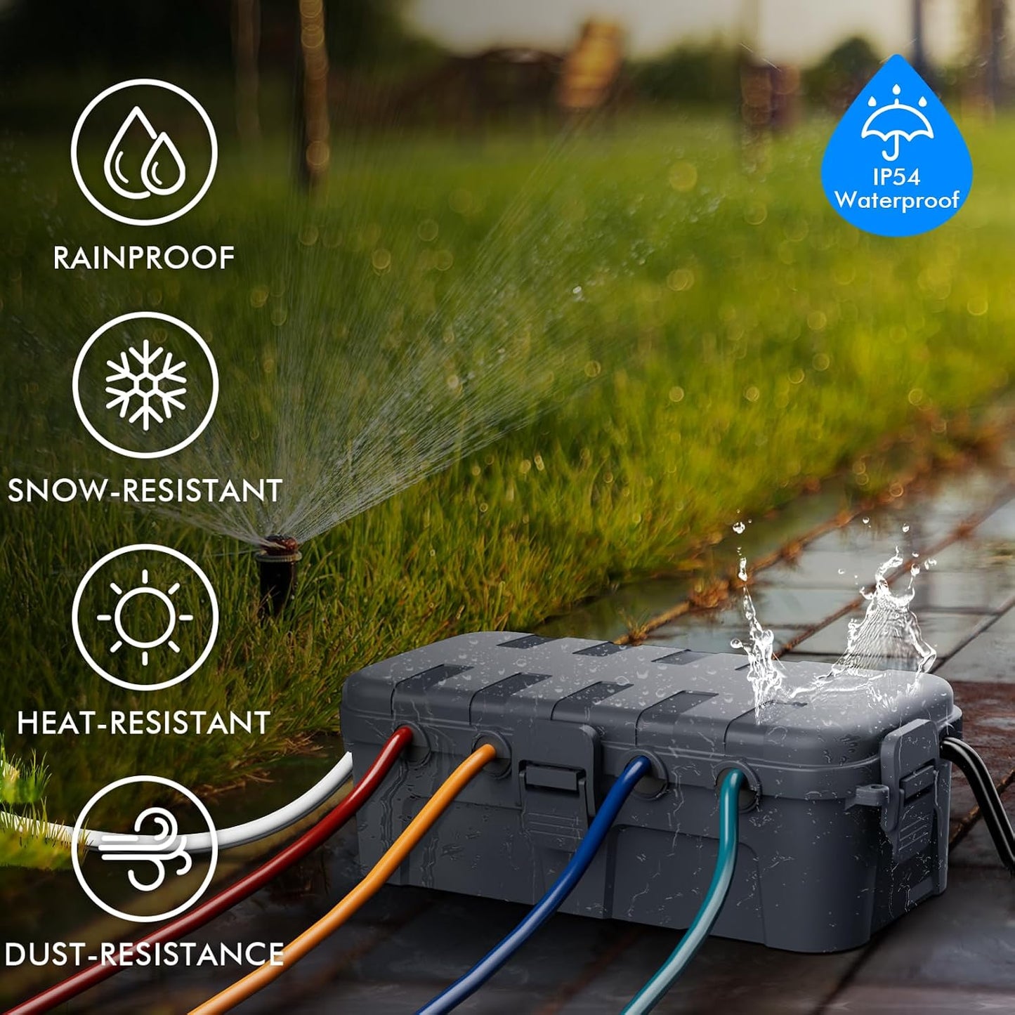 RESTMO Outdoor Electrical Box Waterproof, Extension Cord Cover | IP54 Weatherproof, 6 Cable Entry Ports, Ideal for Power Strip, Outlet, Plug, Timer, (11.5x5.2x4 inch), Grey