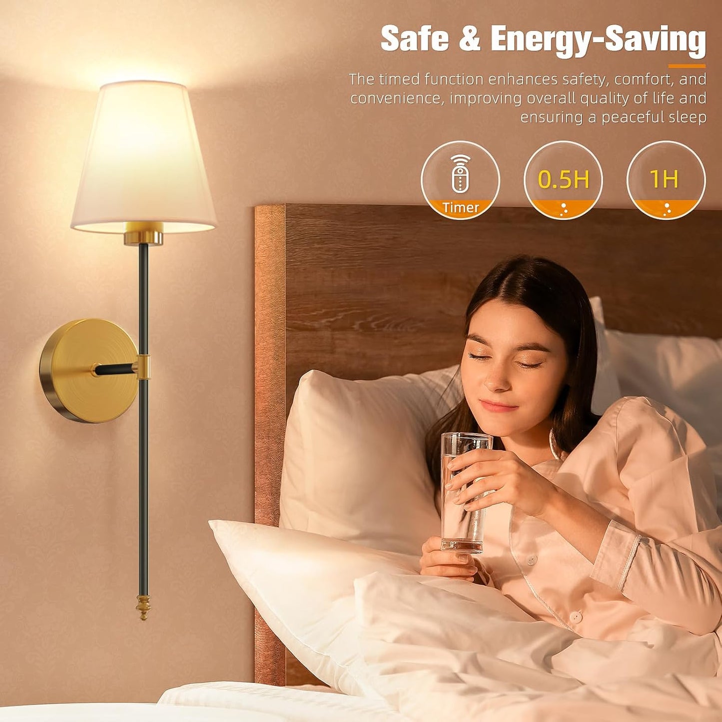 NIORSUN Battery Operated Wall Sconce Set of 2,Black-Gold Rechargeable Wall Lights with 10400mAh Dimmable Bulbs and Remote,10 Colors Wireless Wall Lamps for Bedroom Living Room Hallway Decor