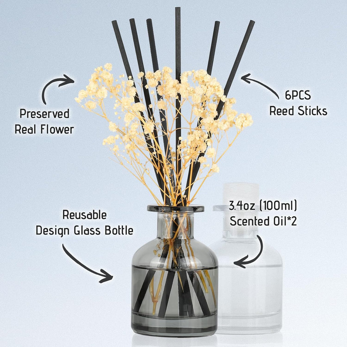 Brakula 2 Pack Reed Diffuser, Eucalyptus&Mint+Lavender Vanilla, 3.38 fl oz