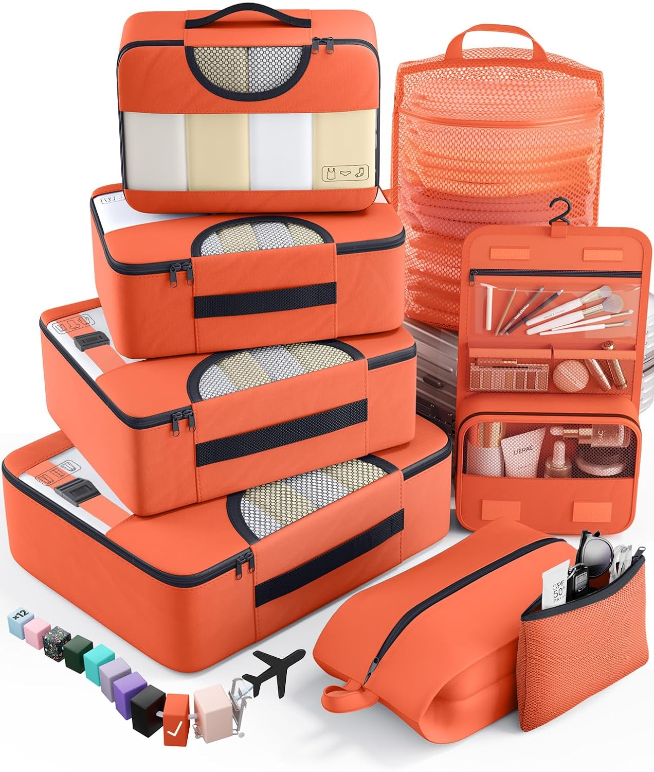 Veken 8 Set Packing Cubes for Travel Essentials, Suitcase Organizer Bags in 4 Sizes, Carry-On Luggage Accessories with Laundry Bag, Airplane Must Have, Gifts for Women Men