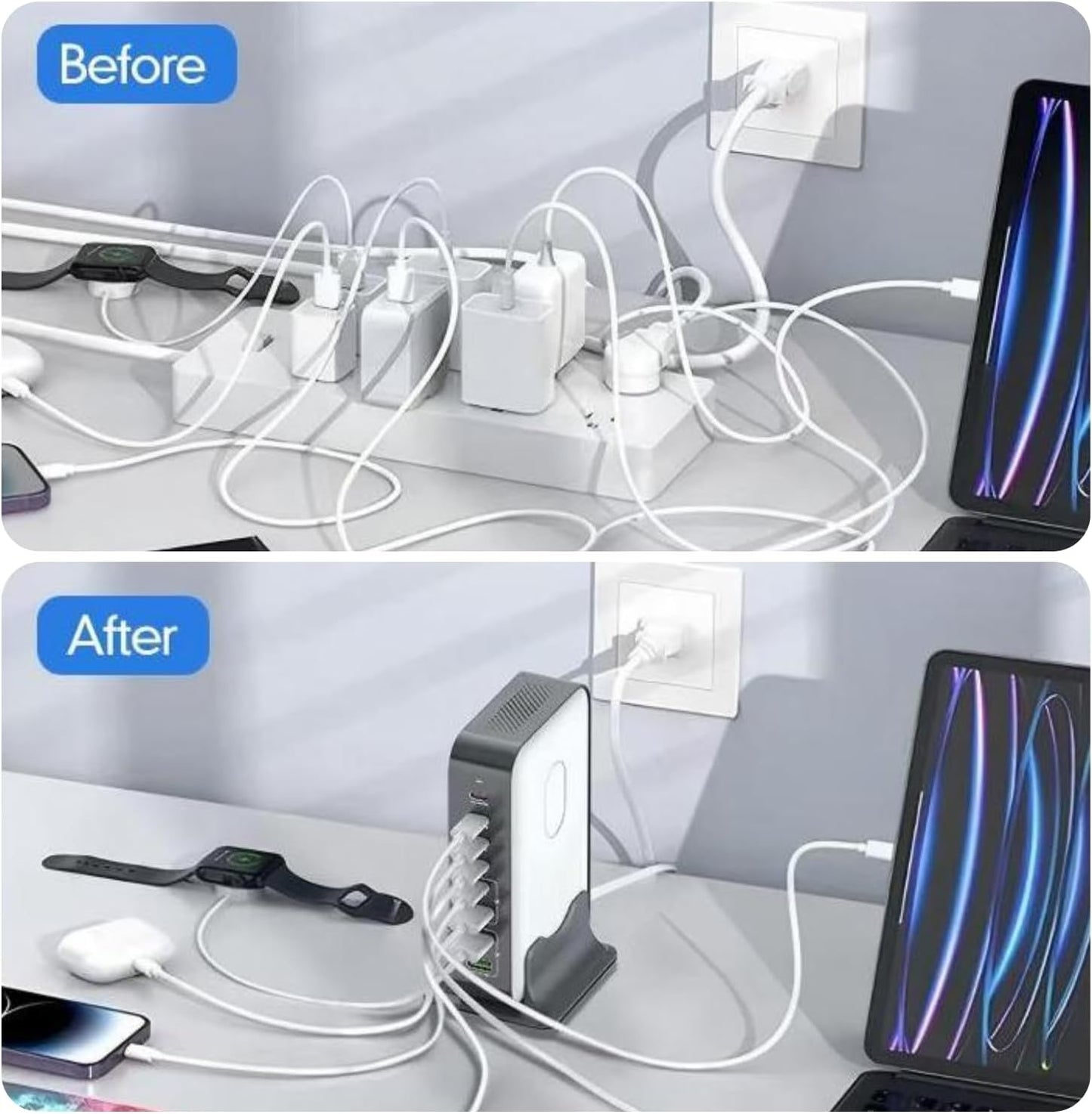 200W MAX USB C Fast Charger Block, 8 Ports Chagring Station Dual 100W PD PPS HUB for Multiple Devices, Laptop Adapter Compatible with MacBook Pro/Air iPad iPhone Pro Max