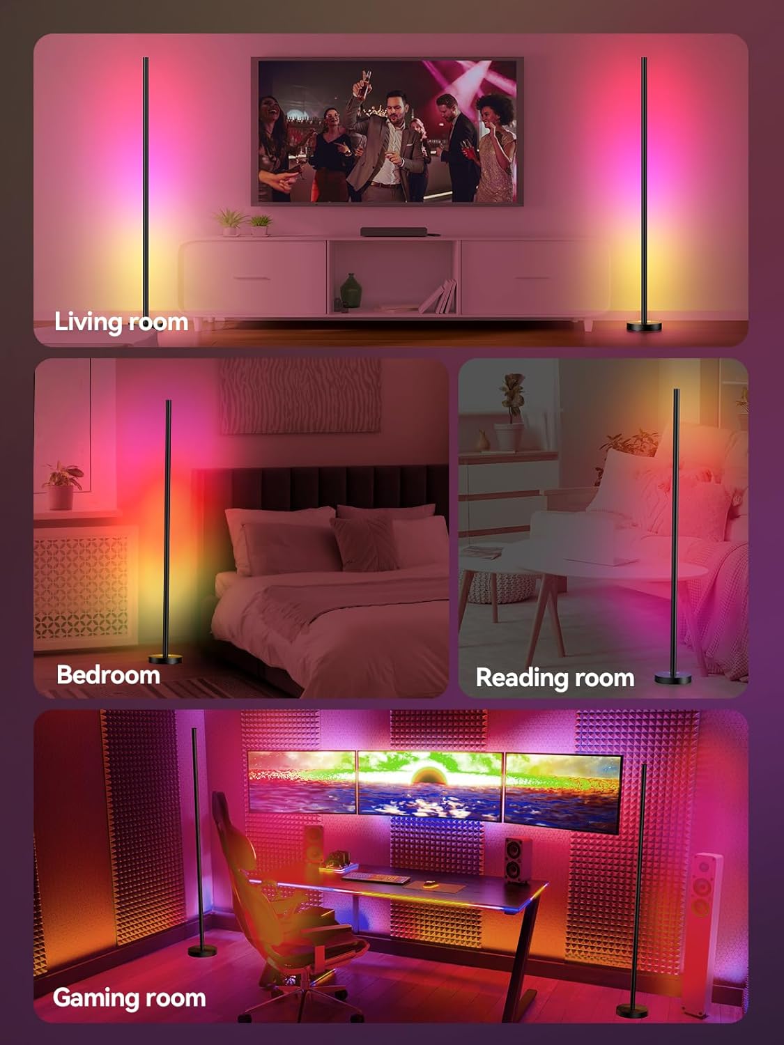 OIYN Smart RGBICW LED Corner Floor Lamp - 16 Million DIY Colors, 68+ Scenes, Music Sync, App & Remote Control, Color-Changing Ambient Lighting for Living Rooms, Bedrooms, and Gaming Rooms