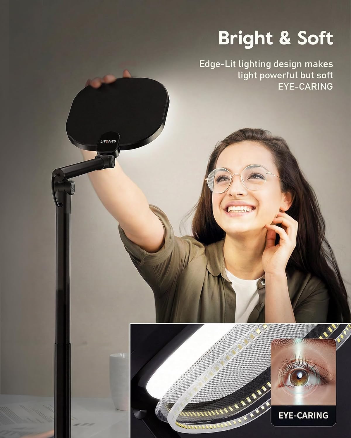 LitONES Led Desk Lamps for Home Office with Base, Tall Desk Lamp with 50 Light Modes & Memory and Timer Func Computer Light, Flexible Adjustable Table Lamps for Video Conference, Architect