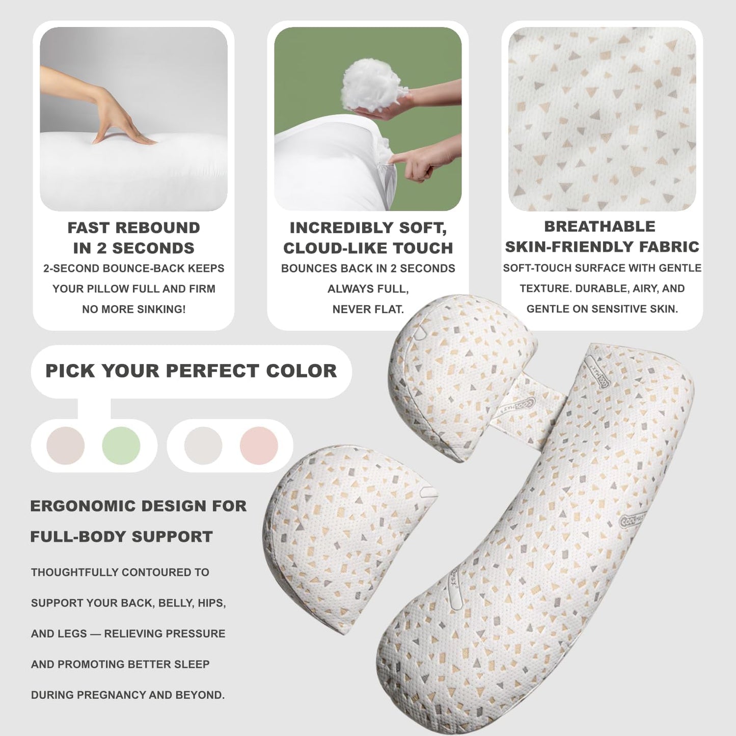 Pregnancy Pillow - Adjustable Maternity Support for Back & Belly, Multi-Use Body Pillow with Soft Cover, Must-Have for Pregnancy