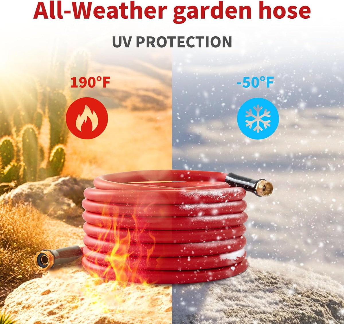 Garden Hose 10ft x 5/8” Hot/Cold Water Hose, -50°F to 190°F, Red