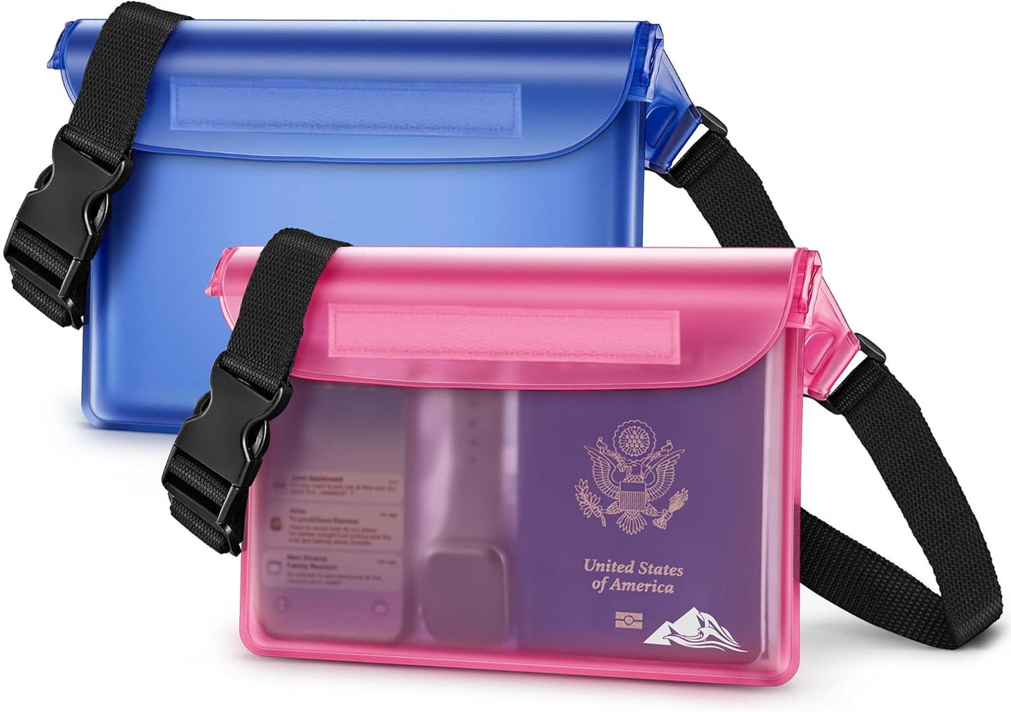 HEETA Waterproof Fanny Pack, Waterproof Pouch Dry Bag 2-Pack for Phone Passport Purse, Adjustable Waist Strap for Swimming Kayaking Boating Paddle Board Accessories Cruise Beach Camping Essentials