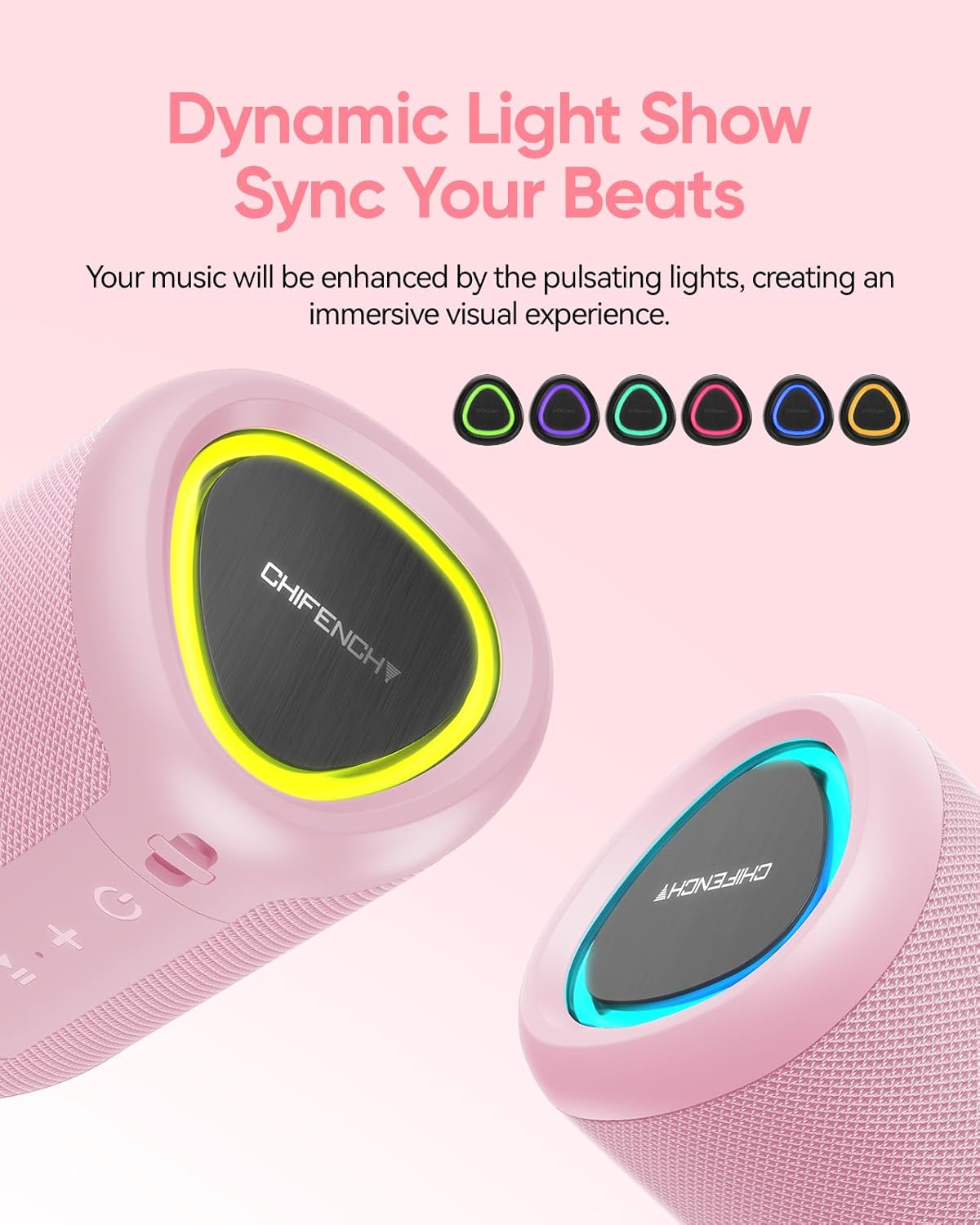 Portable Bluetooth Speaker Beach Essentials: Powerful Crystal Clear Sound/Dynamic Light/IPX5 Waterproof/All Day Playtime/Wireless BT 5.3/TWS Paring, Dad Gifts, Outdoor|Travel|Camping|Pool Accessories