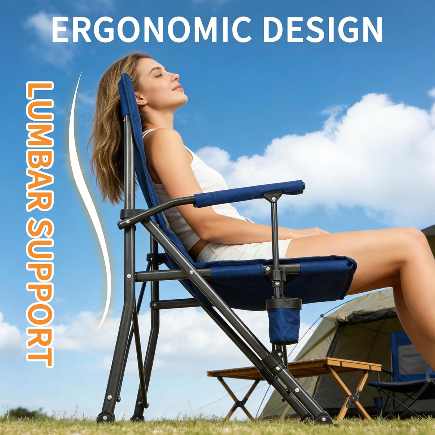 Romswi Oversized Camping Chairs 2 Pack, 500 LBS Heavy Duty Folding Lawn Chairs with Hard Armrests, Wide Seat Outdoor Chairs with Cup Holder & Side Pocket for Camping Beach Sports Backyard