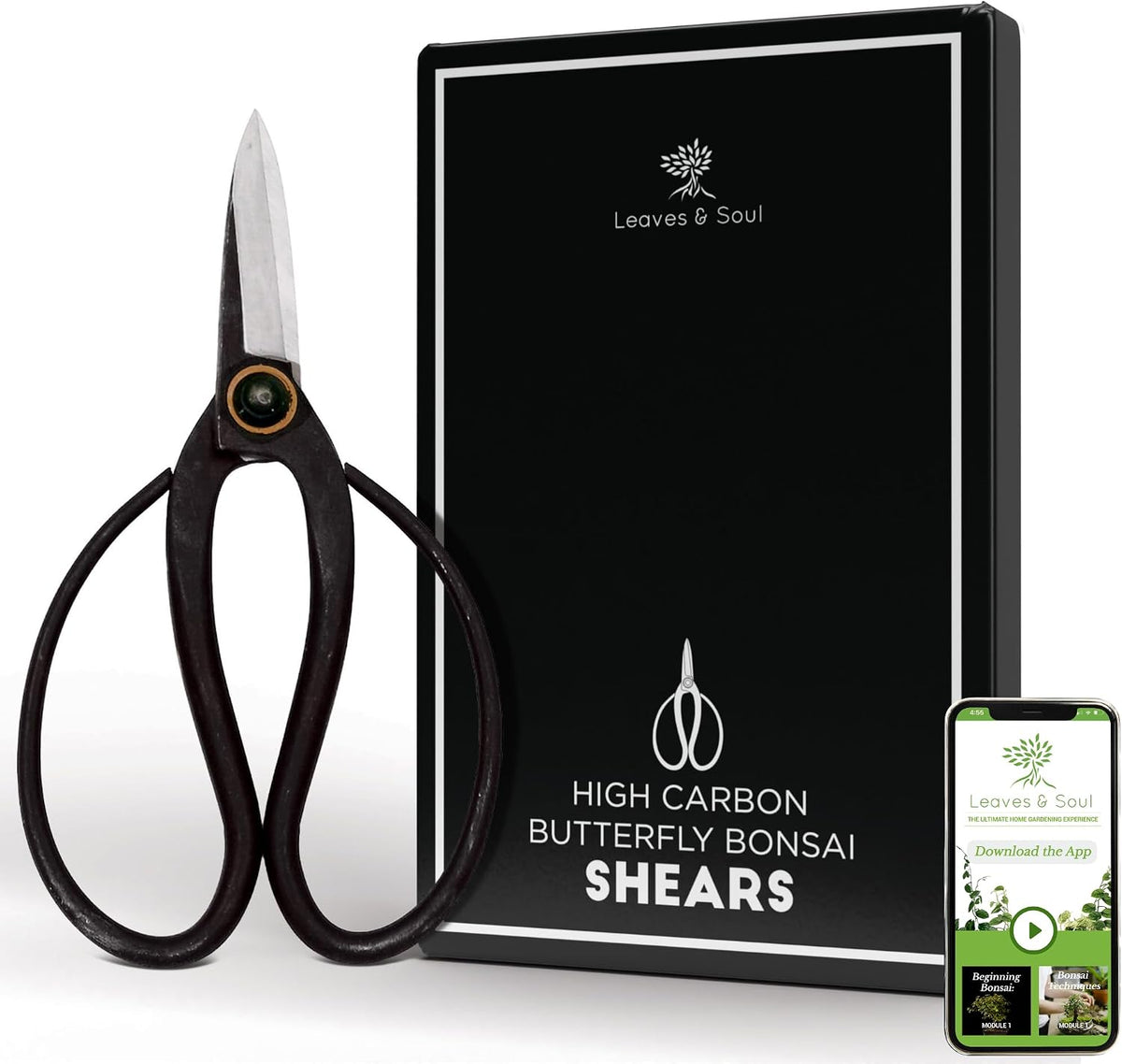 Leaves & Soul Slim Bonsai Scissors, Japanese Bonsai Shears Garden Tools