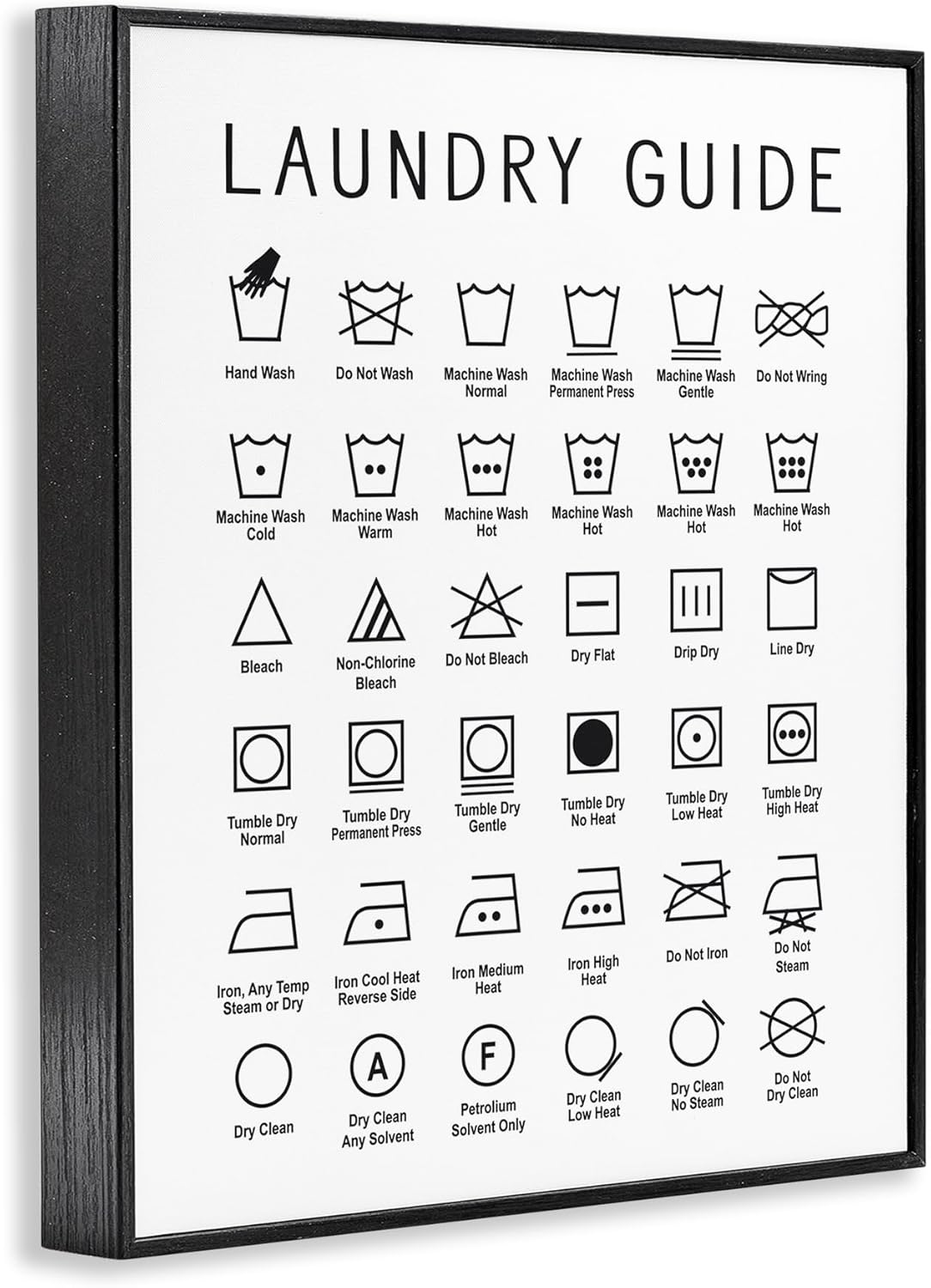 Stupell Industries 'Minimal Laundry Guide Chart', Framed Giclee Art, Black, 16 x 20 Inches, Easy to Hang and Sturdy, Made in USA, by Lettered and Lined