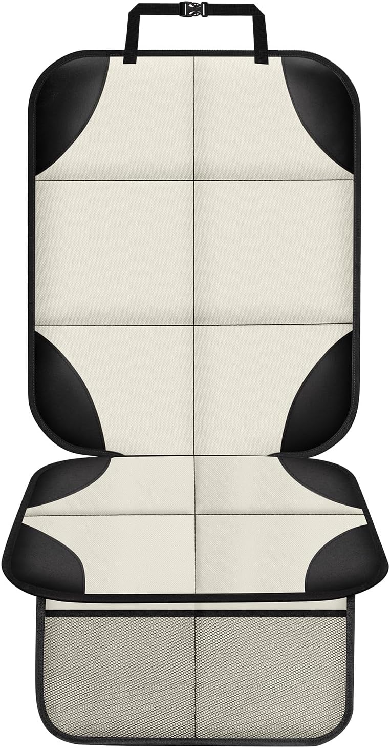XHYANG Car Seat Protector 1 Pack Car Seat Cushion Mat Thickest Padding,Waterproof 600D Fabric Car Seat Covers for Non-Slip Backing Mesh Pockets for Baby and Pet (Beige, 1 Pc)