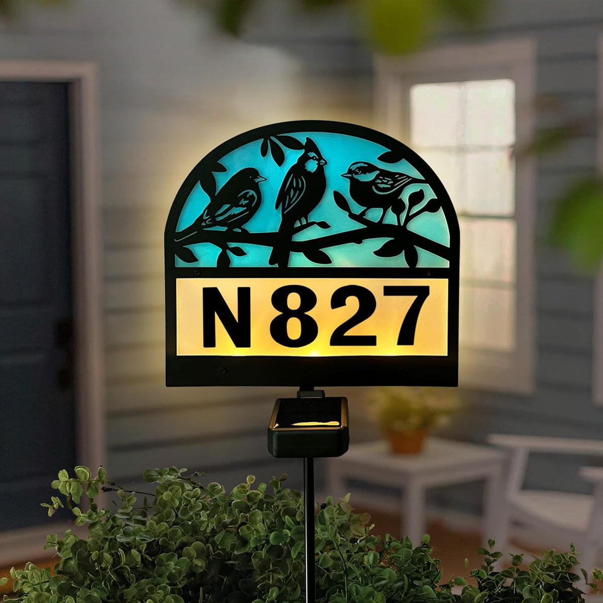 Solar Address Signs for Houses,Metal Birds House Number Yard Garden Stake