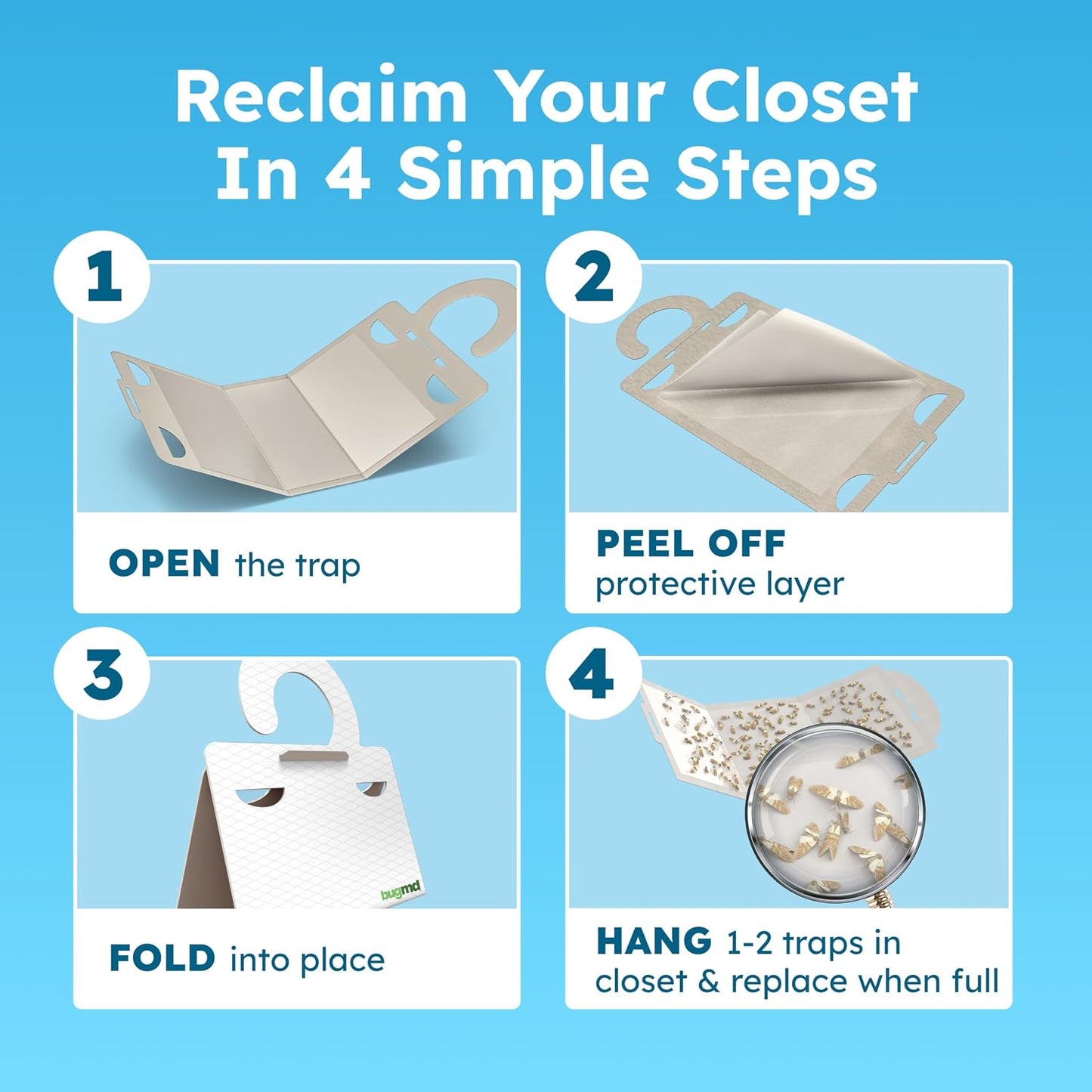 BugMD Clothes & Pantry Moth Traps with Sticky Glue | Pheromone-Based Non-Toxic Repellent for Closets, Cabinets and Wardrobes | 6 Count, White