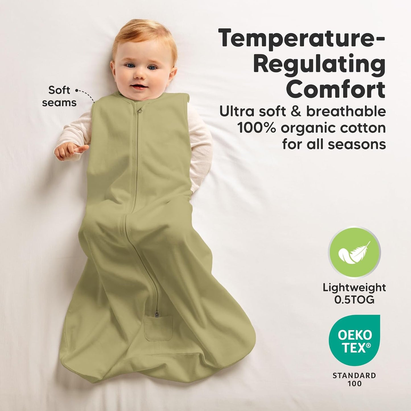 2-Pack Baby Sleep Sacks, Zipper Wearable Blanket - 0.5TOG Organic Cotton, Lightweight,Soft Cozy Infant Sleeping Sack 3-6 months,Easy to Wear Small Newborn Transition Swaddles Sleepsacks(Avocado, S)