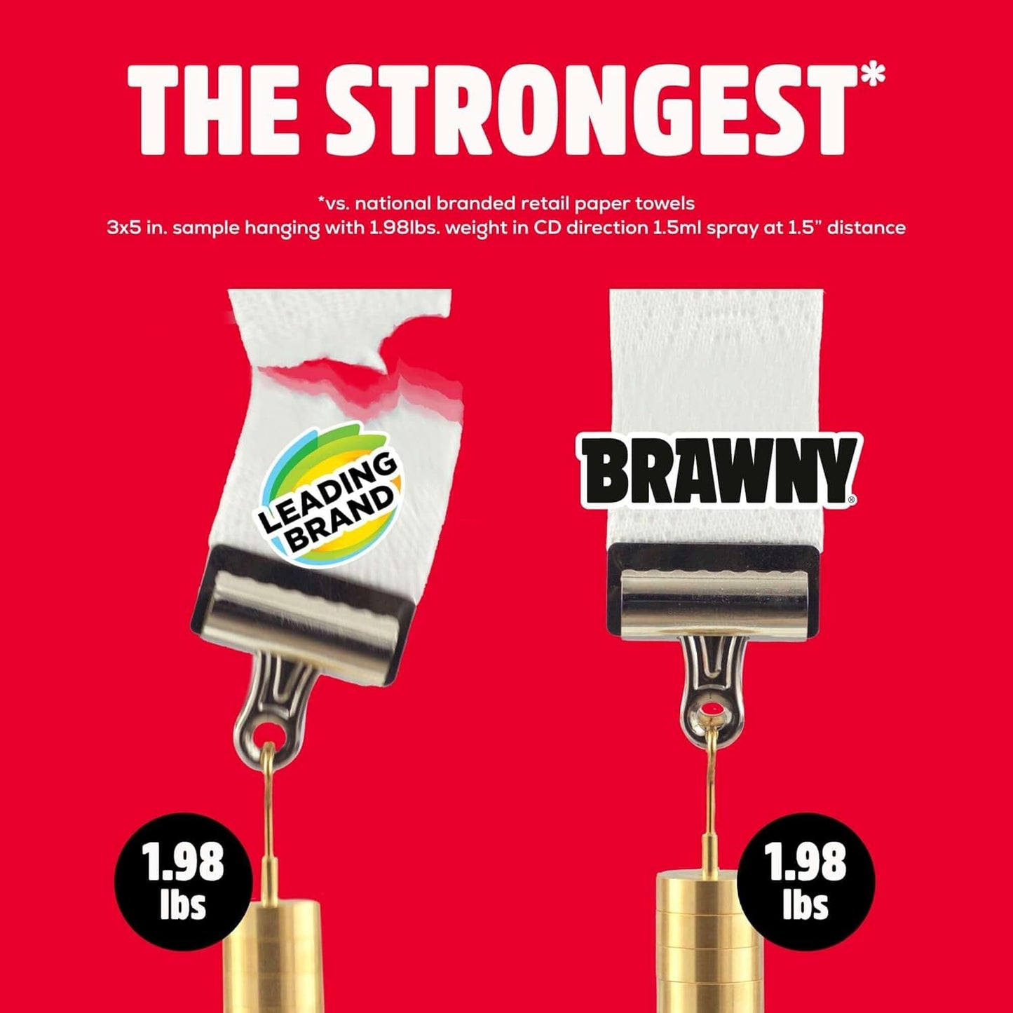 Brawny Tear-A-Square 3-Ply Paper Towels, 12 Double Rolls = 24 Regular Rolls, Strong, Absorbent, and Durable with 3 Sheet Sizes