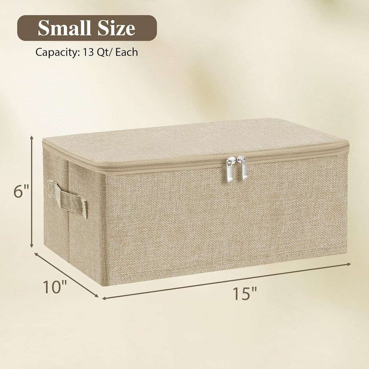 ANMINY Fabric Storage Bins with Zipper Lids, 15"x10"x6", Beige, 3 PCS