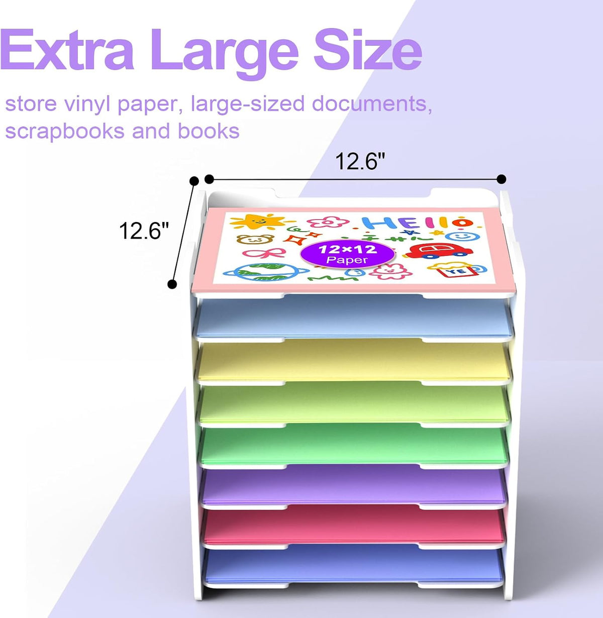12x12 Paper Organizer Storage, 8 Tier Scrapbook Paper Storage Organizer, Stackable Organizers and Storage for Desk White