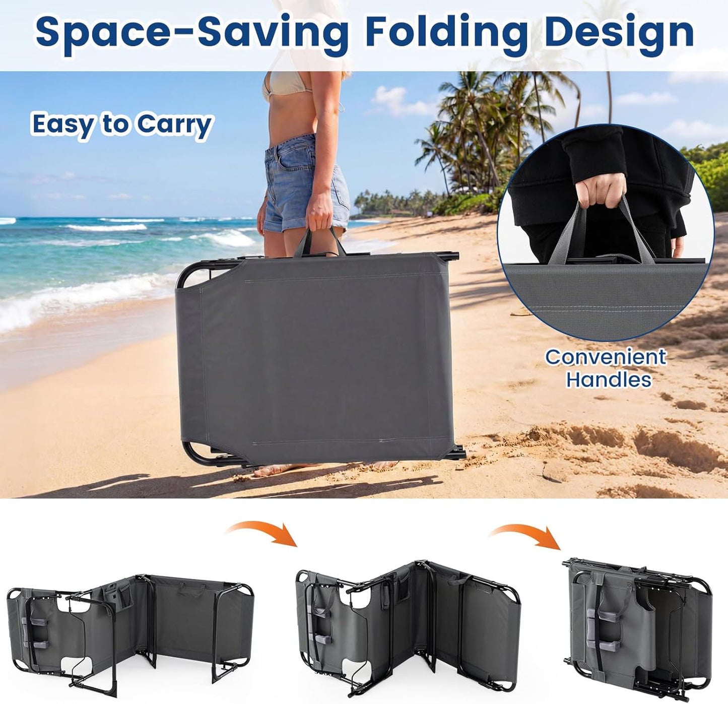 COSTWAY Tanning Chair with Face Hole, Folding Beach Lounge Chair with 4-Position Adjustable Backrest, Pillow & Side Pocket, Foldable Chaise Lounge Chair Outdoor for Sunbathing, Camping (1, Grey)
