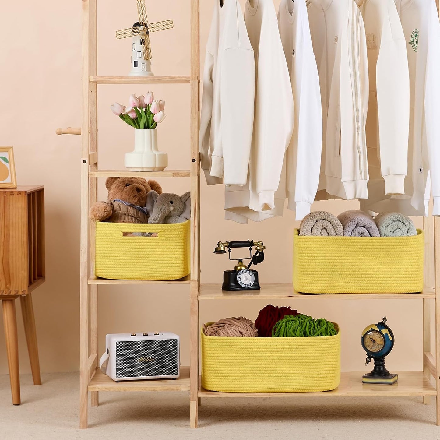 MiniArk Large Storage Baskets for Shelves, 17 x 13 x 7.5” Closet Organizers Bins for Clothes Blanket Towels, Baby Nursery, Toy Baskets Box, Woven Rope Baskets, 2 Packs Yellow