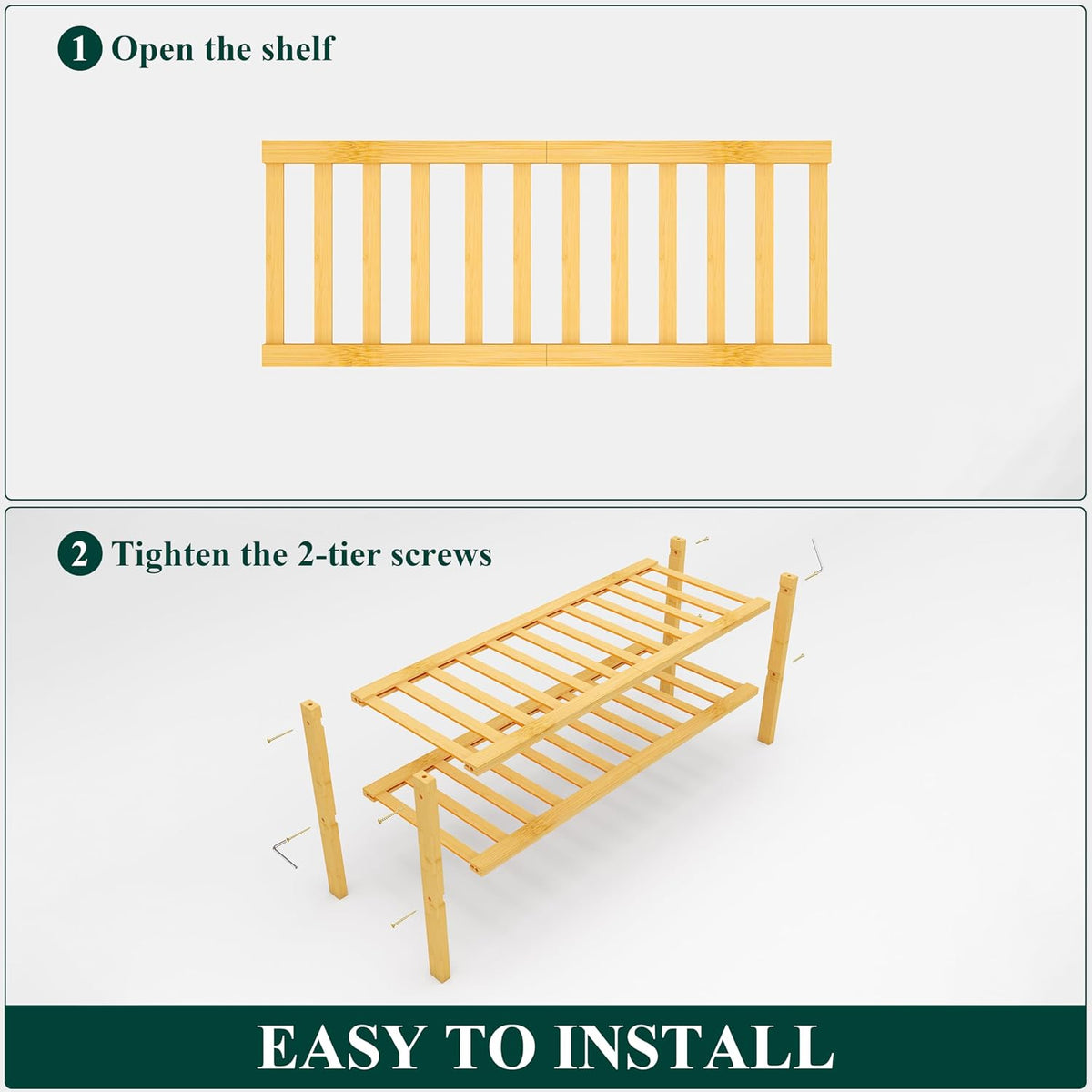 Smiry Bamboo Shoe Rack, 12 Vertical Slats, 2 Tier - 26.8" Wide, Natural