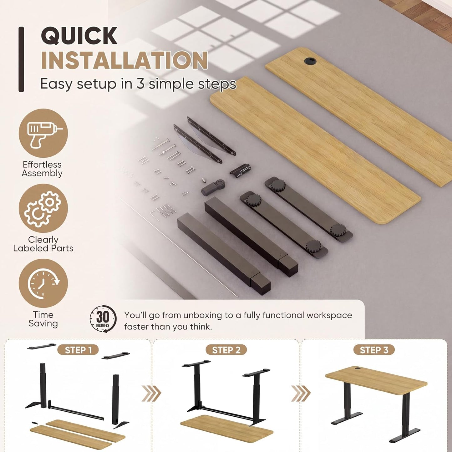 Furmax Electric Height Adjustable Standing Desk Large 55 x 24 Inches Sit Stand Up Desk Home Office Computer Desk Memory Preset with T-Shaped Metal Bracket, Maple
