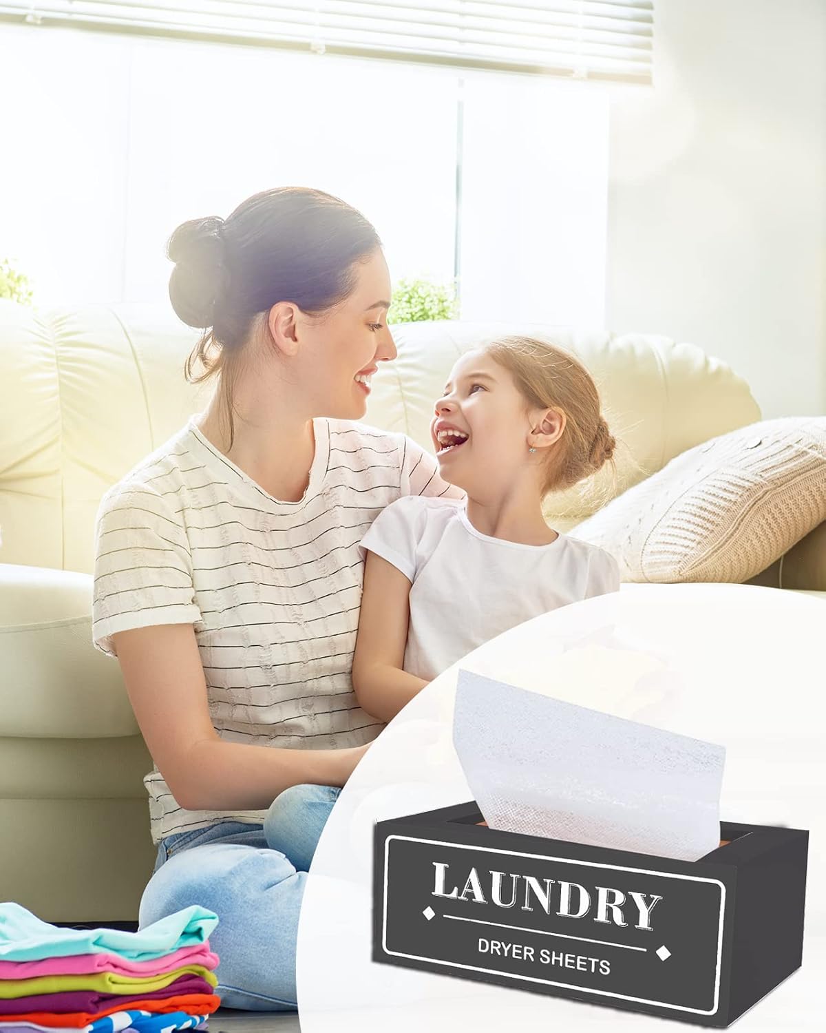 Dryer Sheet Holder Dispenser Container, Space Saving Laundry Room Organization and Storage, Farmhouse Laundry Dryer Sheets Holder for Laundry Room Decor, Fabric Softener Dispenser Containers, Black